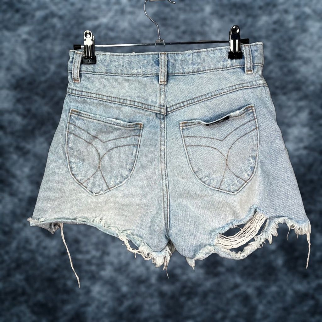 Denime Rollas Womens High-Rise Slim Distressed Denim Shorts Light Wash 24 Dusters Jeans Short Cut-Off 5-Pocket Womens Size 42" / US 20 - 1 Thumbnail