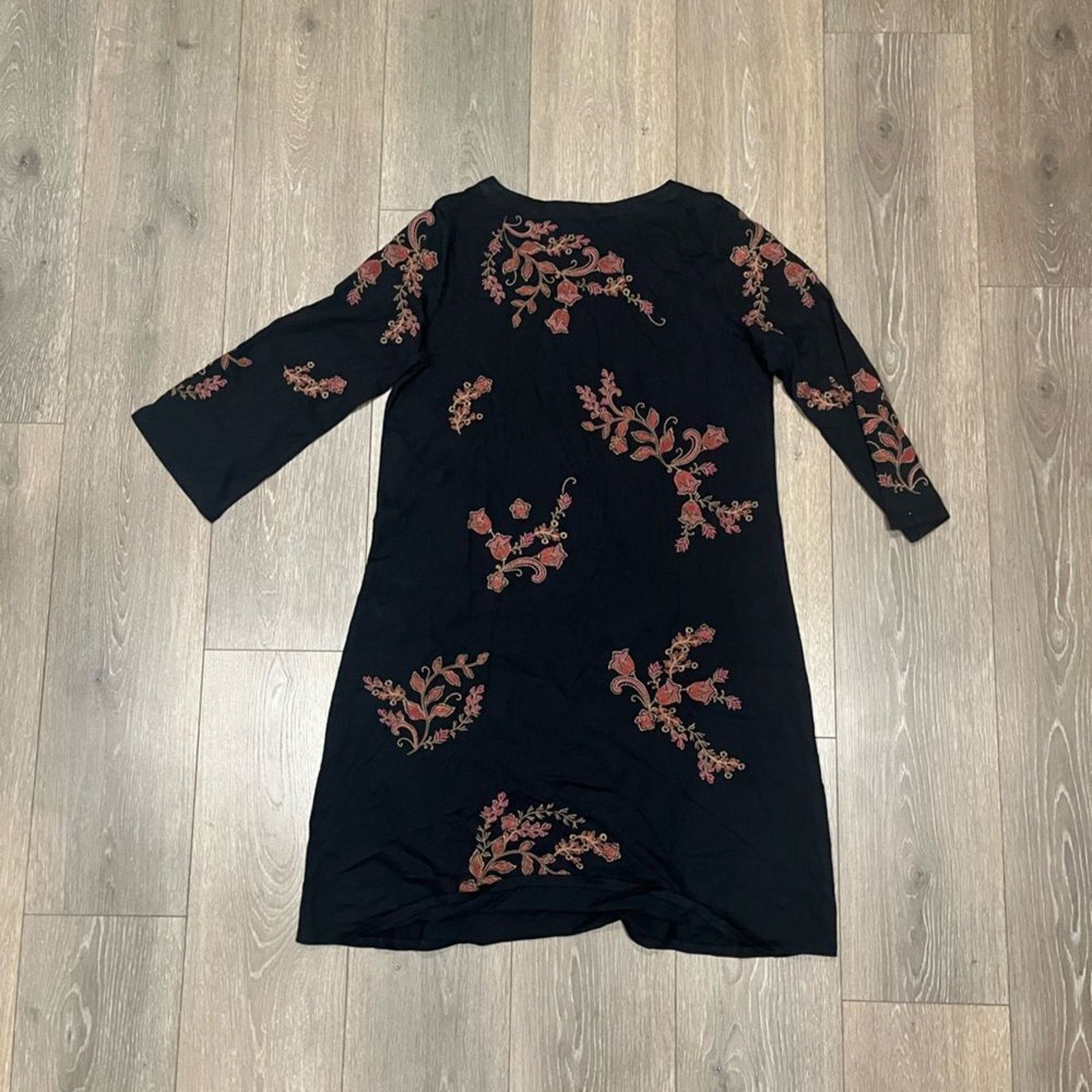 Vintage J. Jill Black Floral Embroidered Mini Dress - Size S Size S / US 4 / IT 40 - 3 Thumbnail