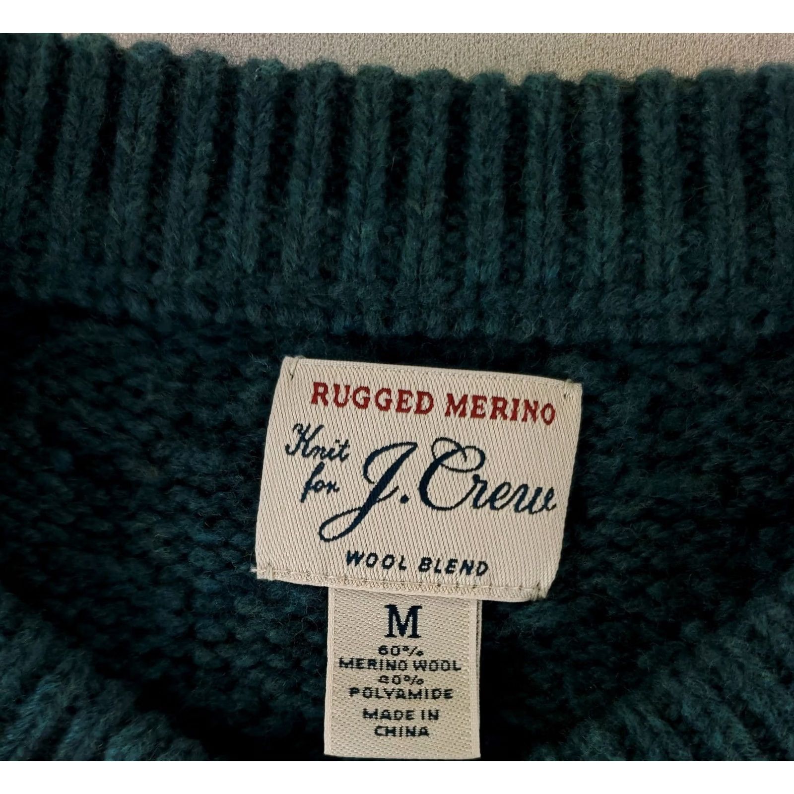 J.Crew VINTAGE J.CREW Sweater Cable Knit Wool Blend Green Blue Mens M Pullover Men Green Wool Blend Cable Knit Sweater M Size US M / EU 48-50 / 2 - 2 Thumbnail