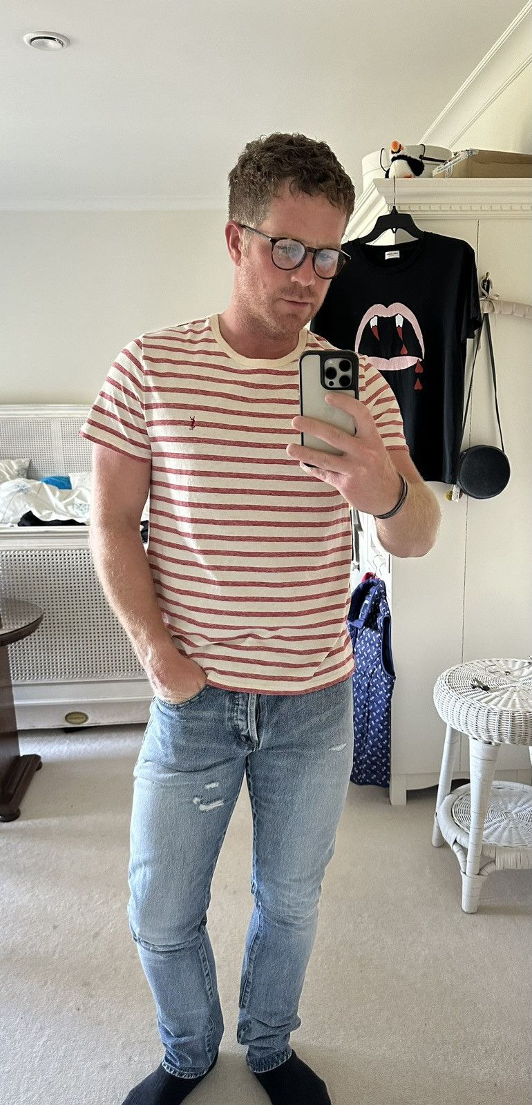 Saint Laurent Paris $620 Saint Laurent STRIPED CASSANDRE T-SHIRT IN JERSEY Size US L / EU 52-54 / 3 - 5 Thumbnail