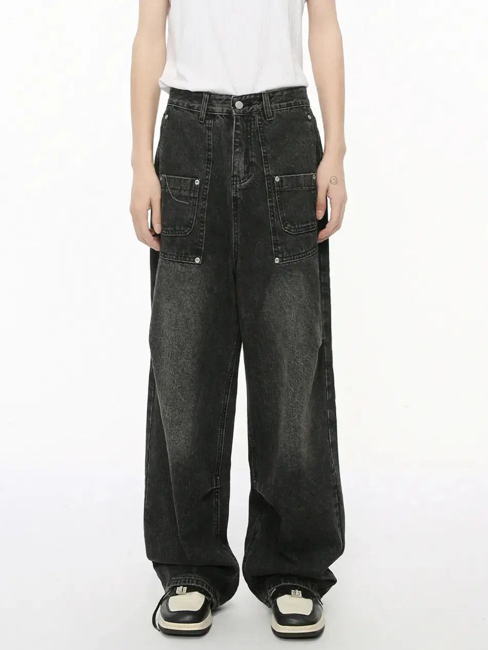 Japanese Brand Retro loose straight leg patchwork pocket jeans Size US 32 / EU 48 - 3 Thumbnail