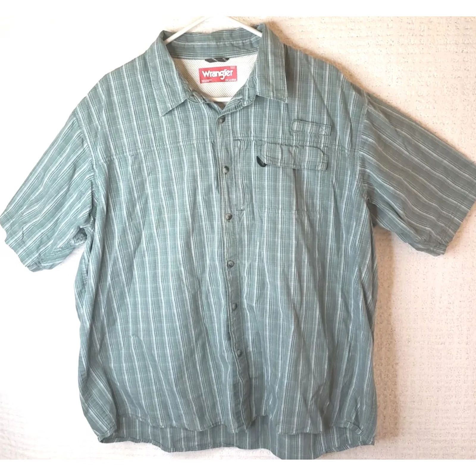 Wrangler Wrangler Outdoor Shirt Mens 2XL Green Plaid Short Sleeve Button Up Untuck Pocket Size US XXL / EU 58 / 5 - 2 Thumbnail
