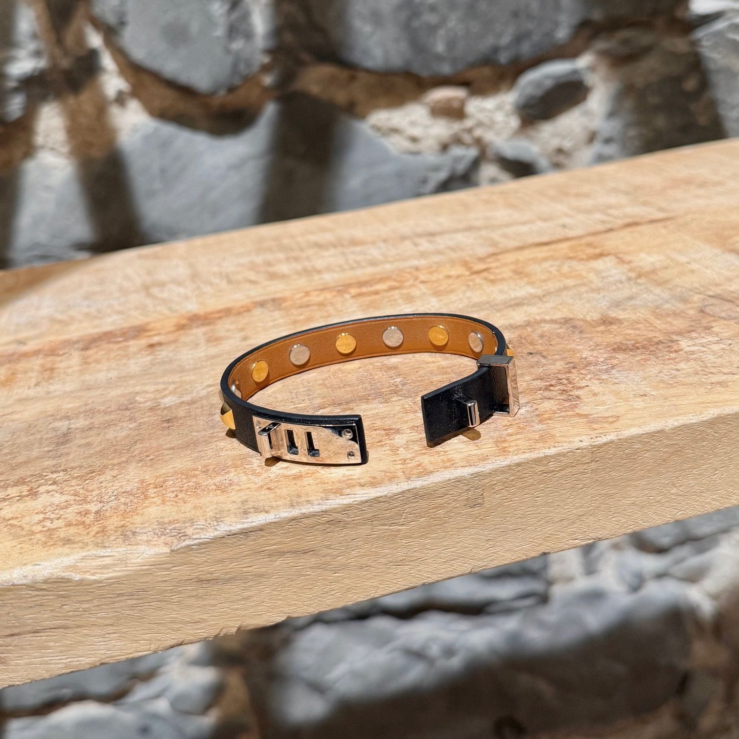 Hermes Hermès Black Leather Mini Dog Clous Carrés Studded Bracelet Size ONE SIZE - 12 Thumbnail
