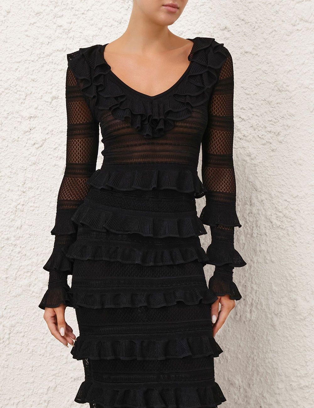 Zimmermann oc11z1025 Crush Frilled V-Neck Top in Black Size M / US 6-8 / IT 42-44 - 2 Thumbnail