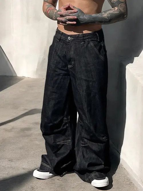 VIBE Black Wide Leg Denim Jeans, Oversized Jeans Size US 32 / EU 48 - 5 Thumbnail