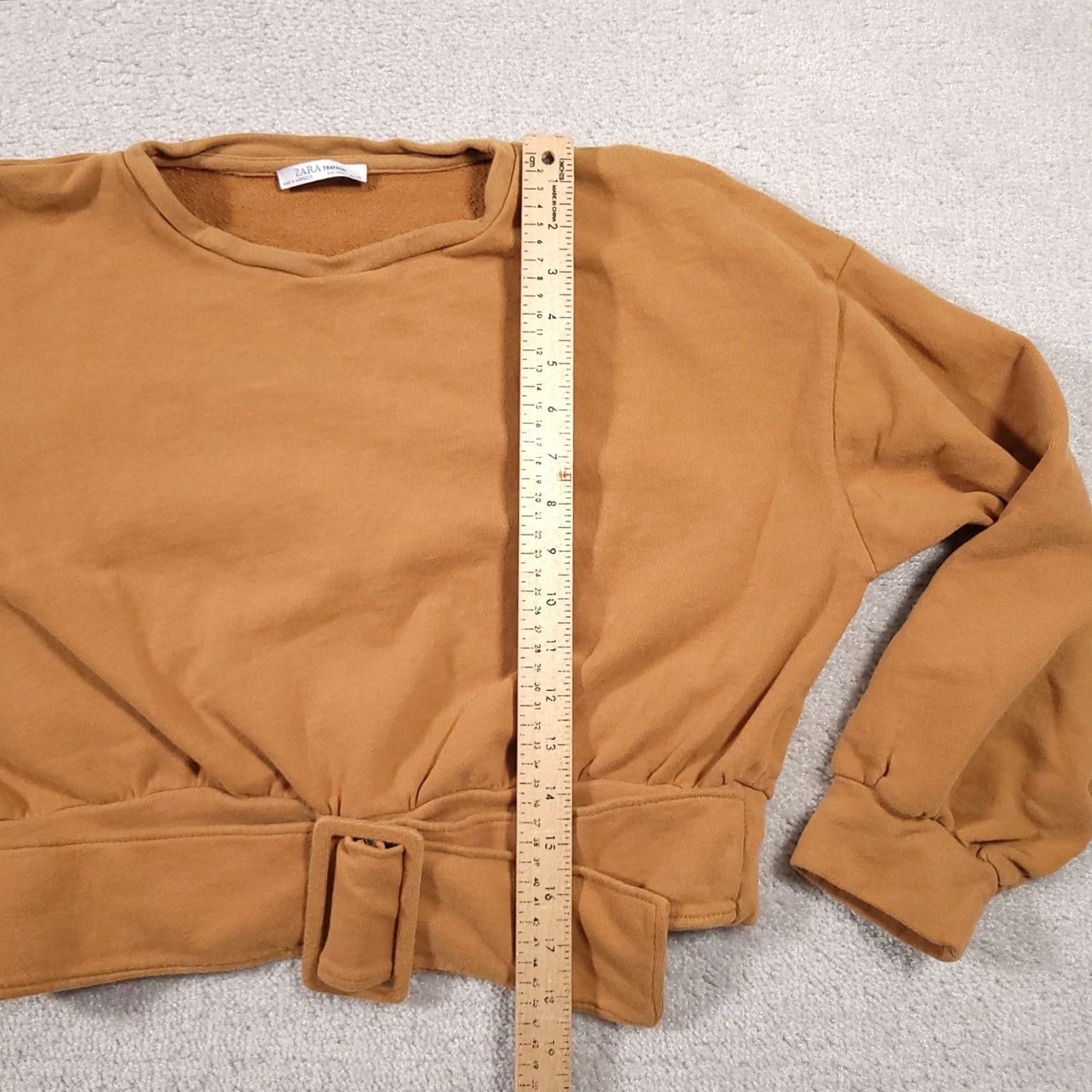 Zara Zara Sweatshirt Women's Large Cropped Round Neck Tan Belted Long Sleeve Size L / US 10 / IT 46 - 7 Thumbnail