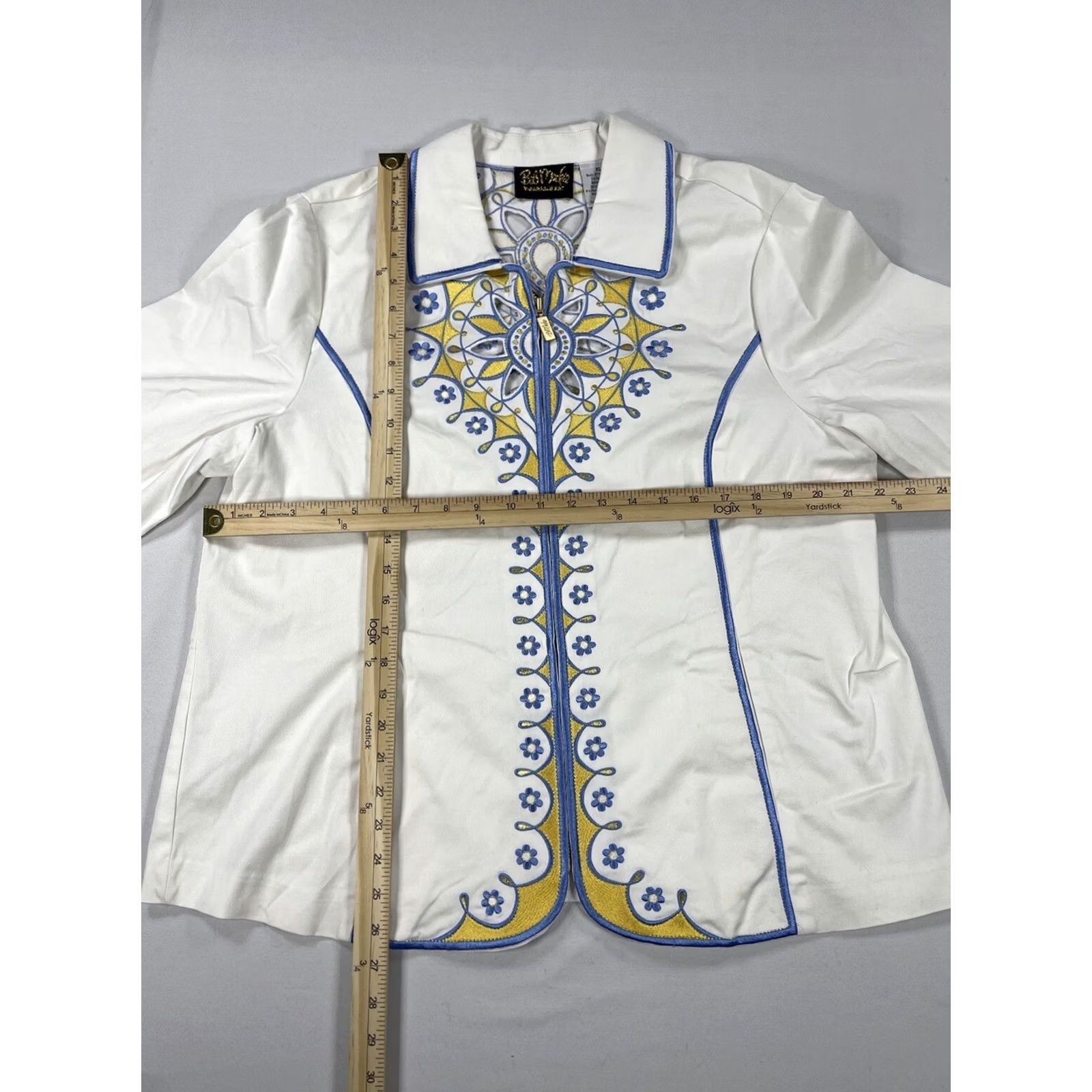Bob Mackie BOB MACKIE Women's XL Wearable Art JACKET Floral Embroidery Sunburst Cutout Top Jacket XL White Sunburst Art Beach Womens Size XL / US 12-14 / IT 48-50 - 2 Thumbnail
