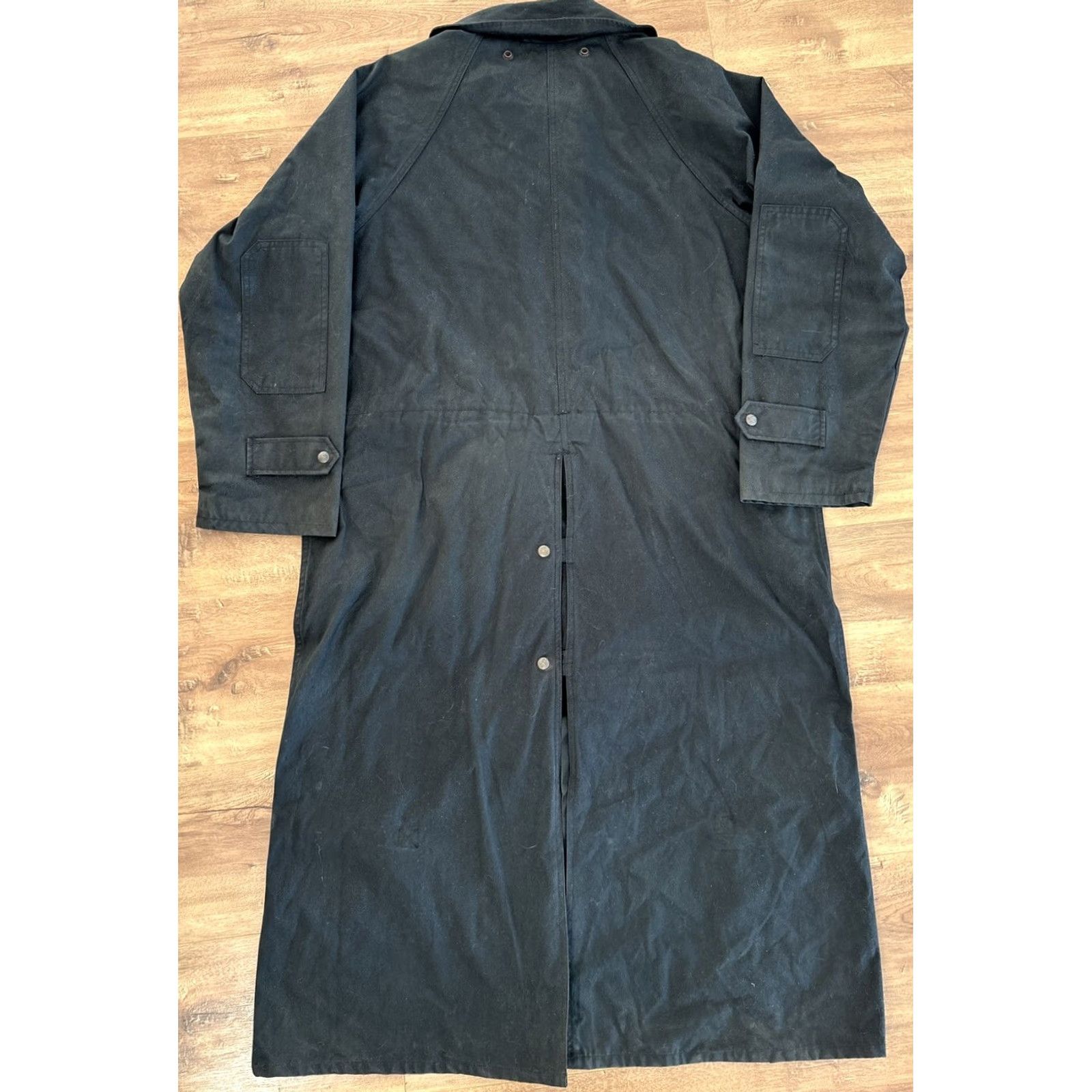 CO VINTAGE Outback Trading Co Bush Trader Waxed Oilskin Black Duster Coat Jacket Large 2052 Mens Jacket Waxed Oilskin Workwear Size US L / EU 52-54 / 3 - 5 Thumbnail