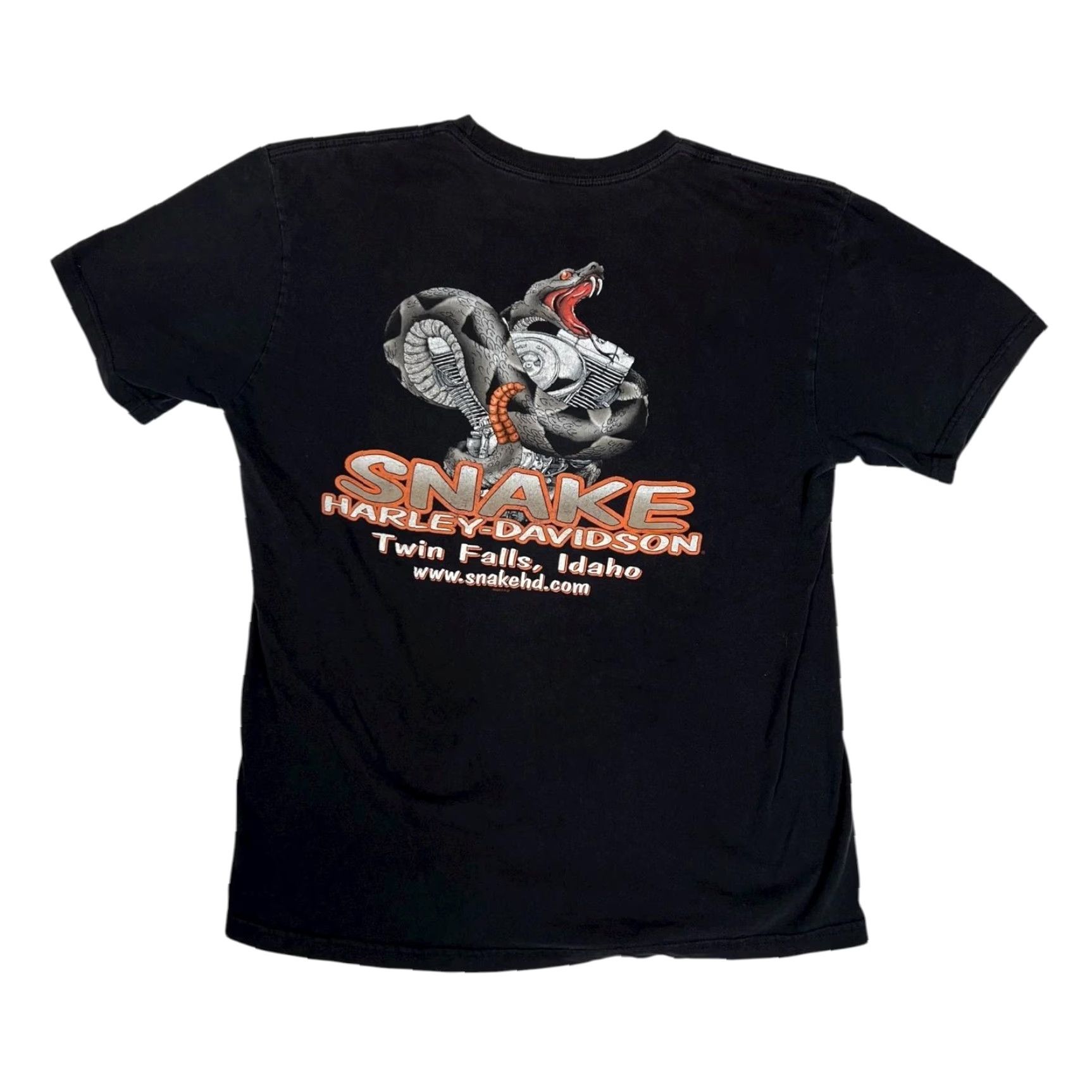 Harley Davidson VINTAGE Harley-Davidson T-Shirt Mens Large Black Short Sleeve Crew Neck Graphic Print Snake Twin Falls Idaho Mens Size US L / EU 52-54 / 3 - 3 Thumbnail