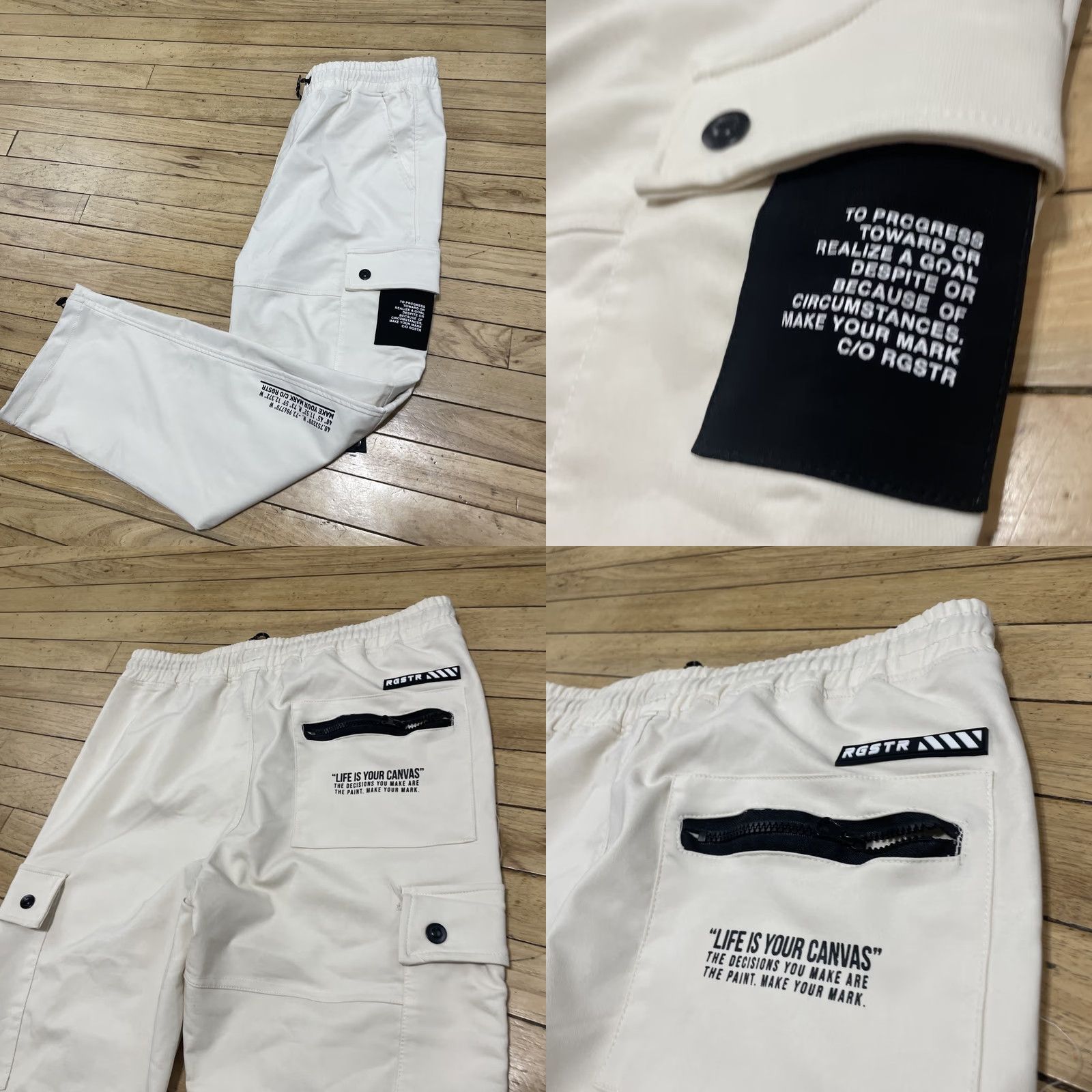 Vintage RGSTR Jogger Streetwear Pants Adult XL Lounge Sweat Pants Cream Old Money Grunge Slim Pocket Drawstring Size US 29 - 11 Thumbnail