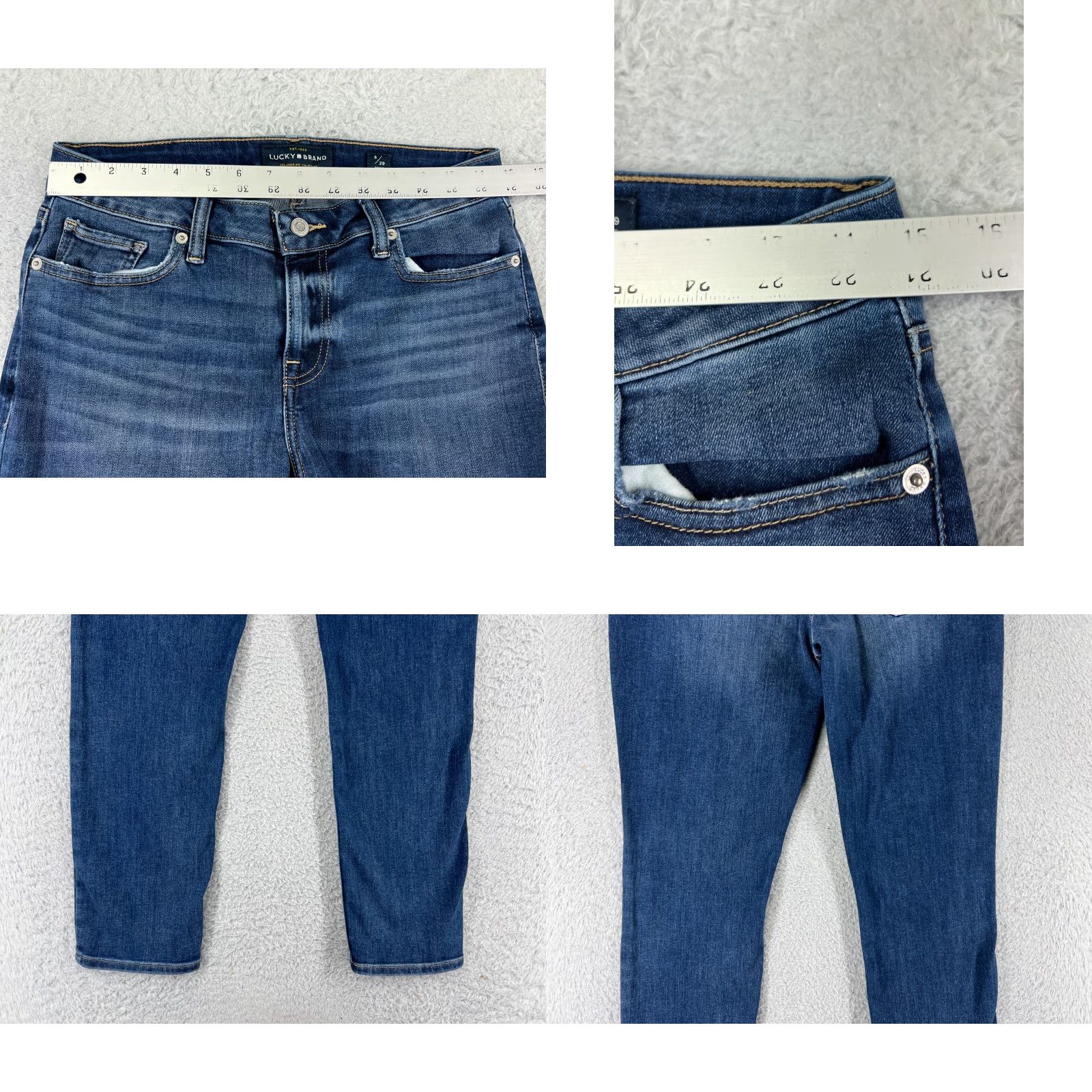Lucky Brand VINTAGE Lucky Brand Jeans Women 8 Blue Denim Tapered Cropped Cotton Blend 5-Pocket Button Zip Rise Mid 8.5-10.5 in USA Theme Mens, Womens Size 30" / US 8 / IT 44 - 9 Thumbnail