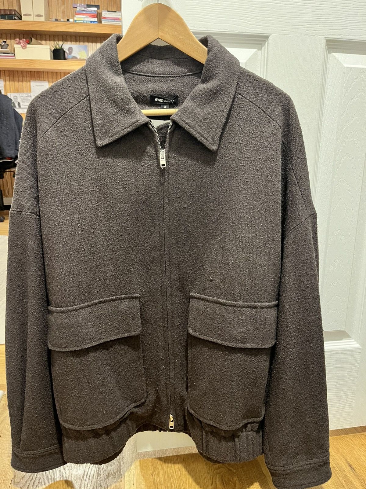 Pre-owned Evan Kinori Zip Jacket Two - Silk In Brown