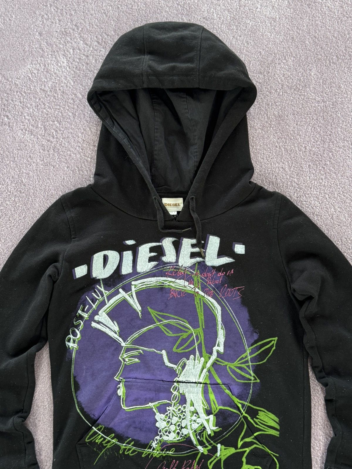 Diesel Diesel 00s Crazy Print Grunge Vibe Y2K Hoodie - Japanese Size S / US 4 / IT 40 - 2 Thumbnail