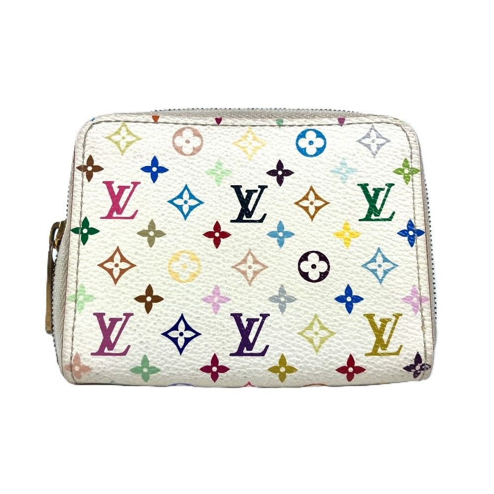 Louis Vuitton M93739 Monogram Multicolor Zippy Coin Purse Wallet Change Round Fastener Canvas Women Brone White