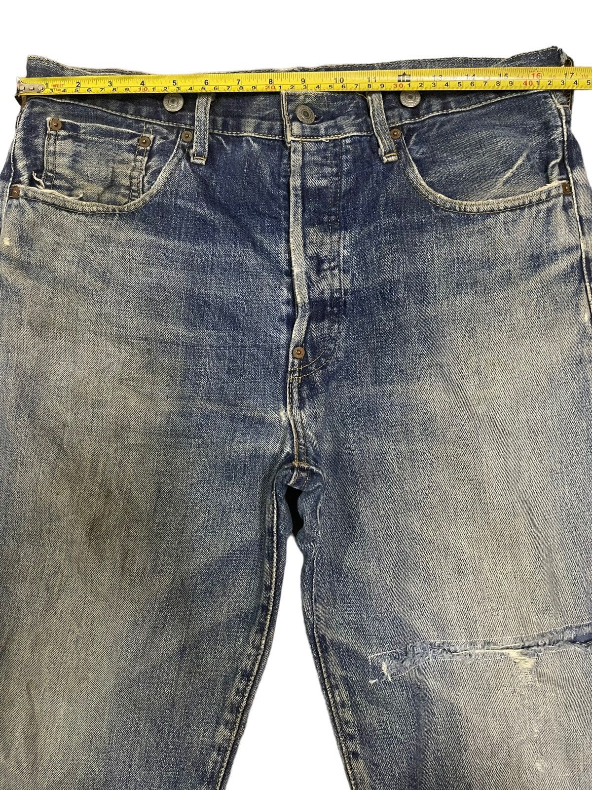 Levi's Vintage 80s Levis Blue Wash Distressed Style Short Jeans Size US 33 - 8 Thumbnail