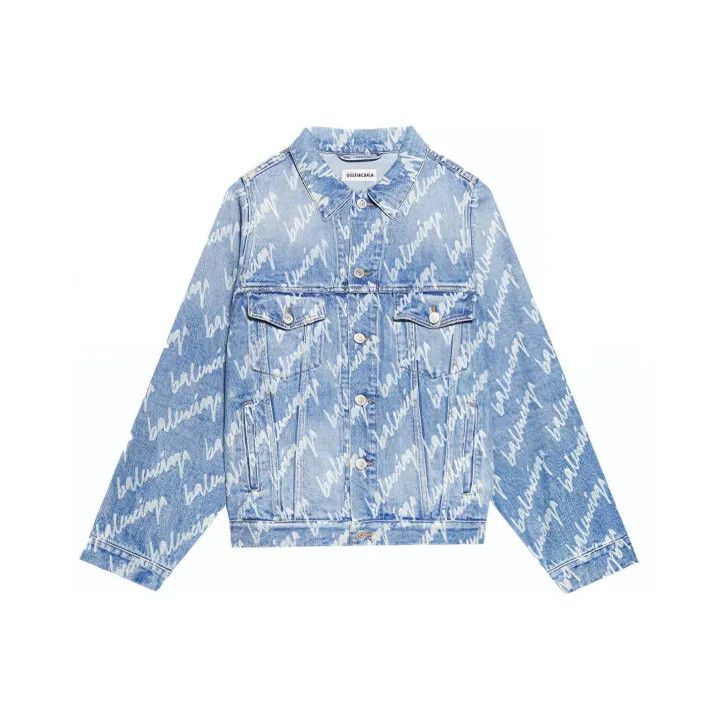 Balenciaga Balenciaga Blue Logo Print Denim Jacket Size US L / EU 52-54 / 3 - 1 Thumbnail