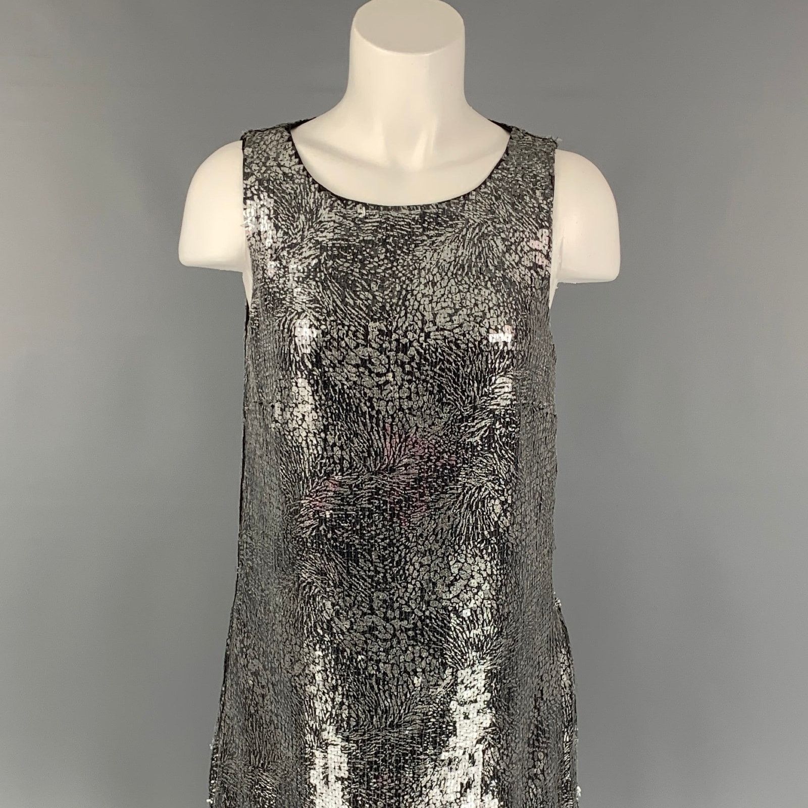 Badgley Mischka Silver & Black Polyester Sequined Ostrich Feathers Dress Size S / US 4 / IT 40 - 2 Thumbnail