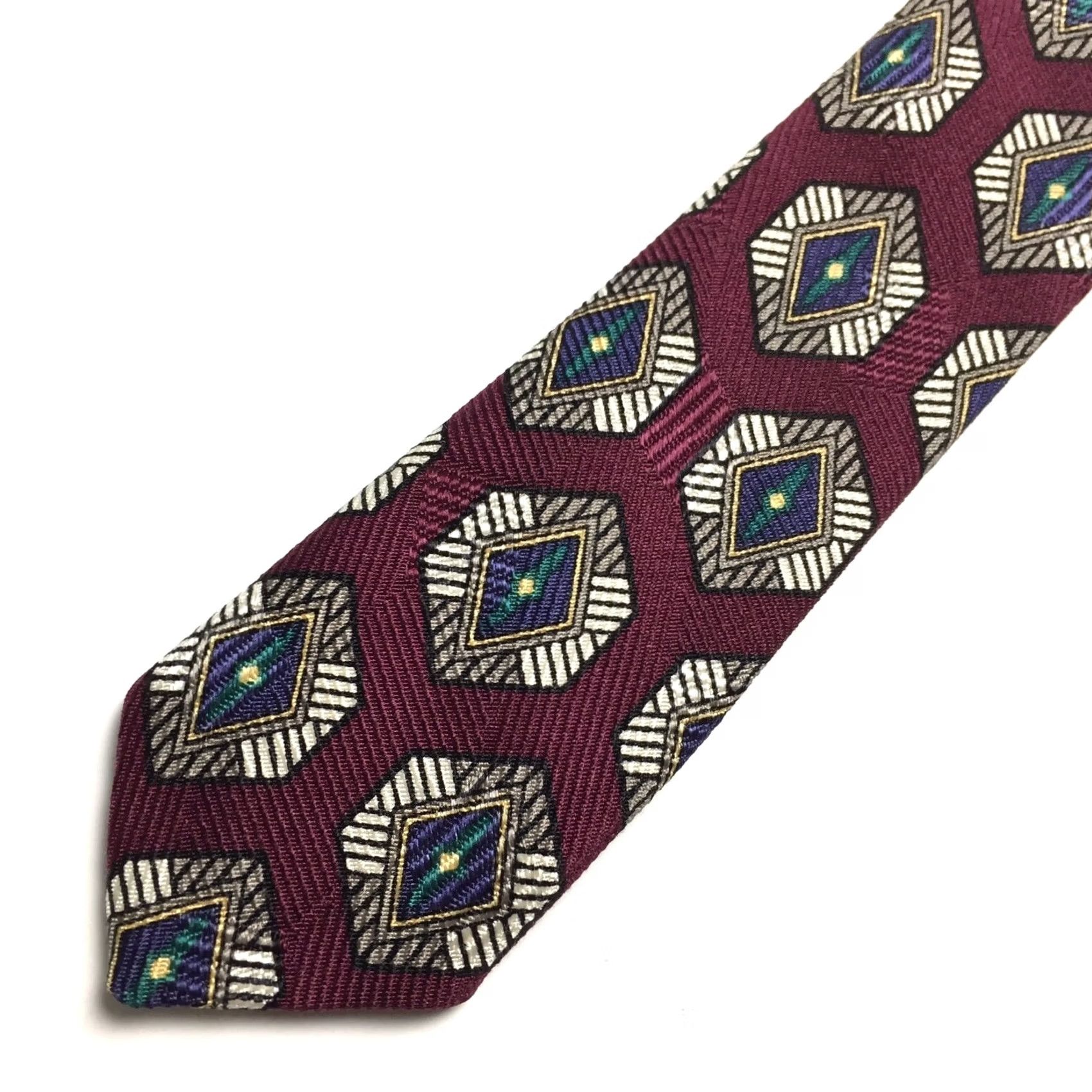 Robert Talbott Robert Talbott Best Of Class Necktie Burgundy Red Geometric Silk Hand Sewn Tie Men 56" 4" Wide Classic 100% Silk Size ONE SIZE - 4 Thumbnail