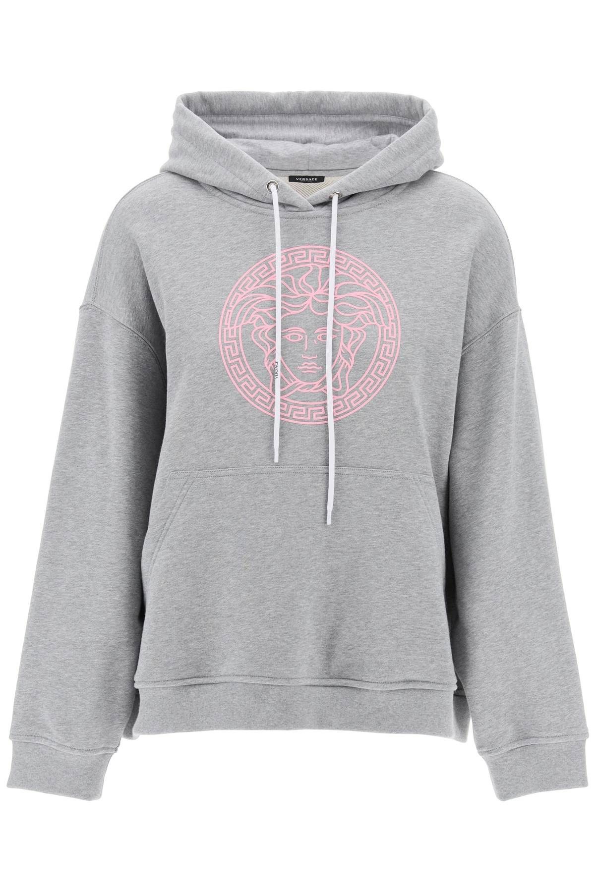 image of Versace Hooded Sweatshirt With in Gray Melange Pale Pink, Women's (Size Small)