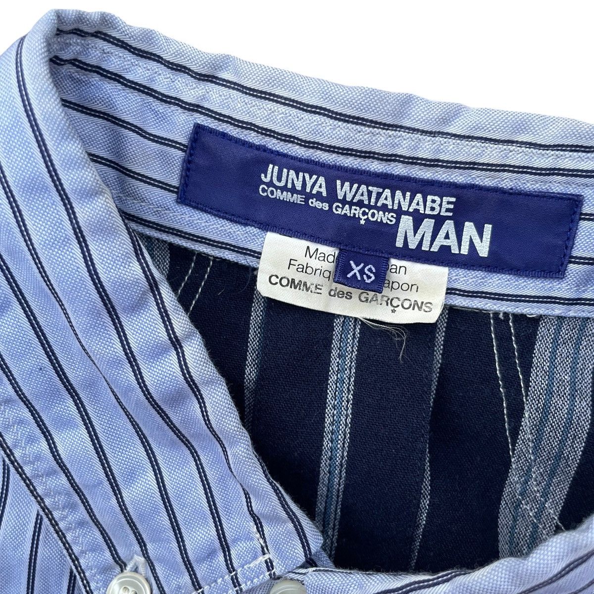 Junya Watanabe Junya Watanabe AD2014 Switching Navy Striped Linen Shirt Size US XS / EU 42 / 0 - 5 Thumbnail