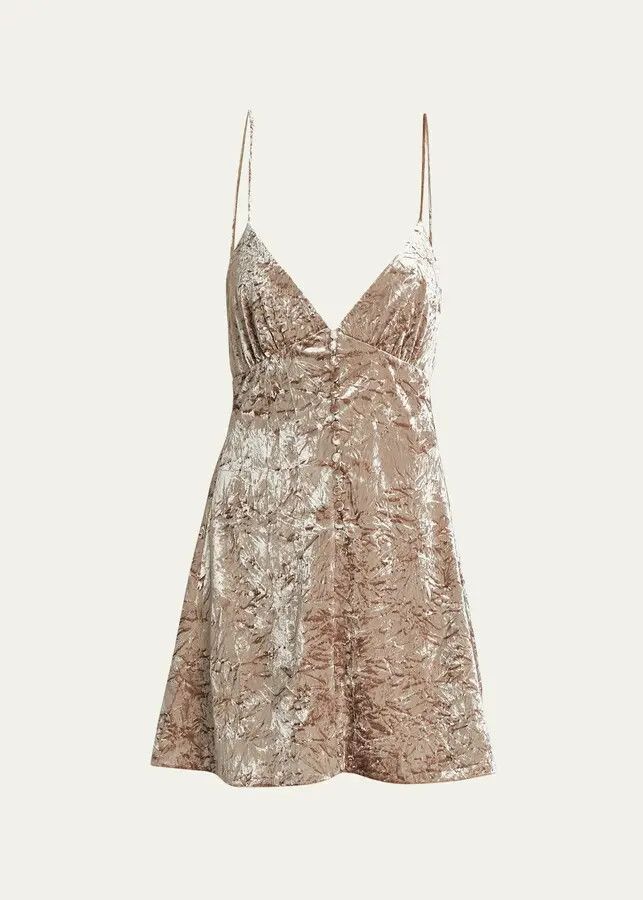 Saint Laurent Paris o1s1wg111024 Sleeveless Velvet Mini Dress in Gold Size XS / US 0-2 / IT 36-38 - 1 Thumbnail