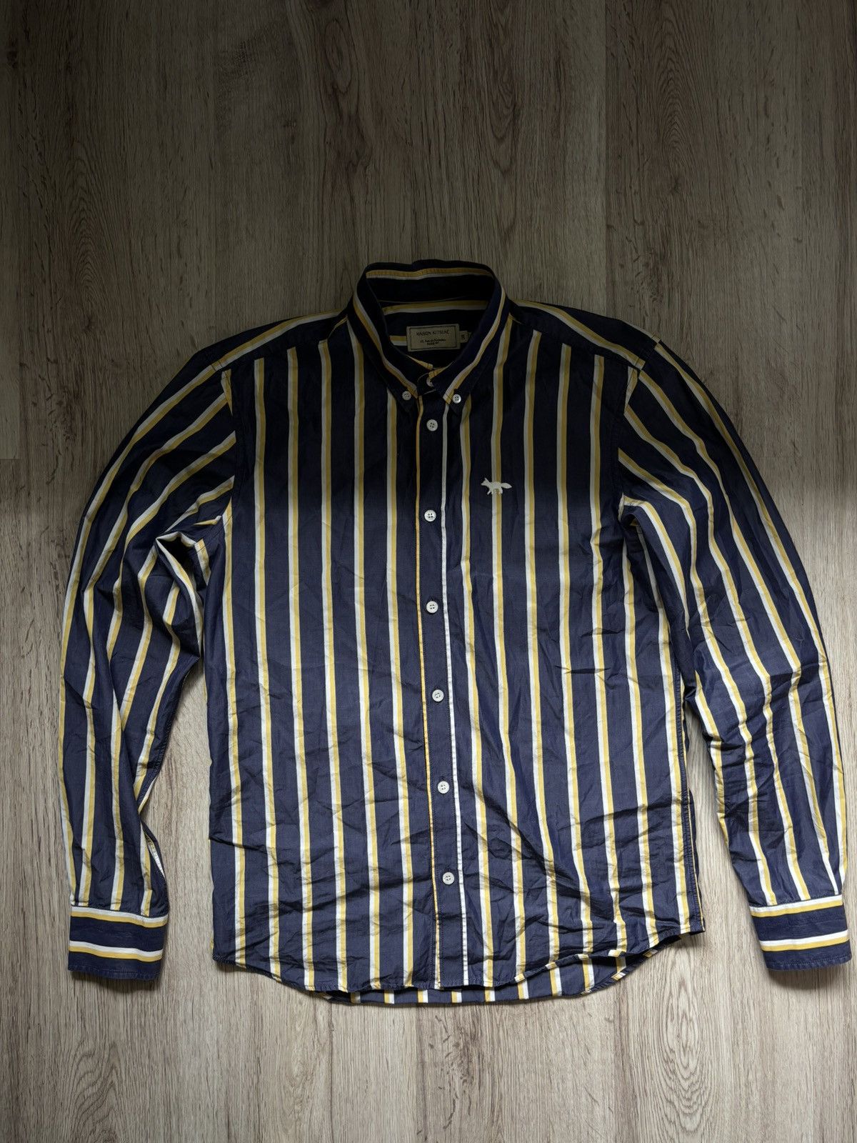 Maison Kitsuné Men’s Striped Shirt Size 38 Cotton Fox Logo