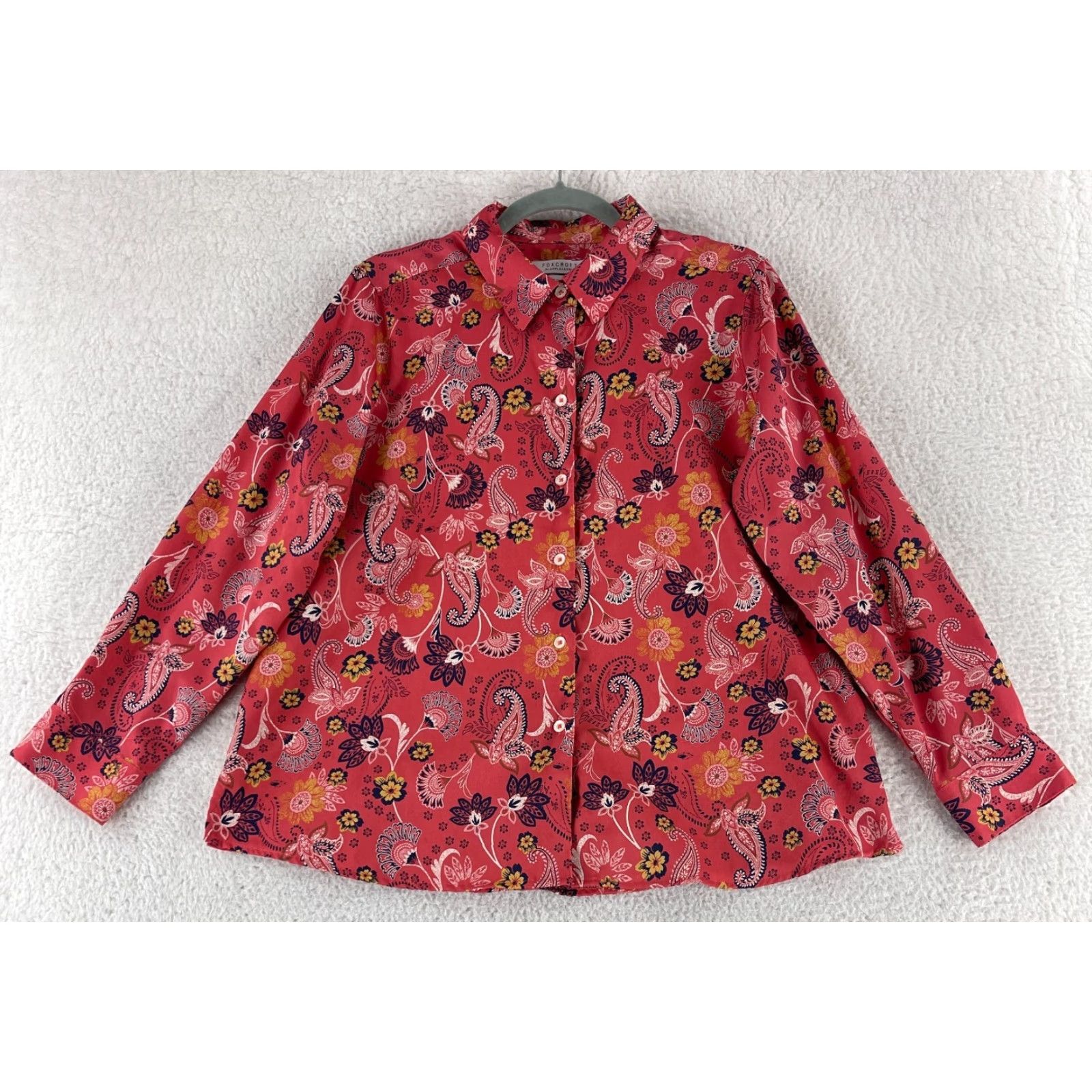 Vintage Foxcroft Button-Up Shirt Womens Size 16 Petite Red Paisley Long Sleeve Cotton Size XXL / US 16-18 / IT 52-54 - 2 Thumbnail