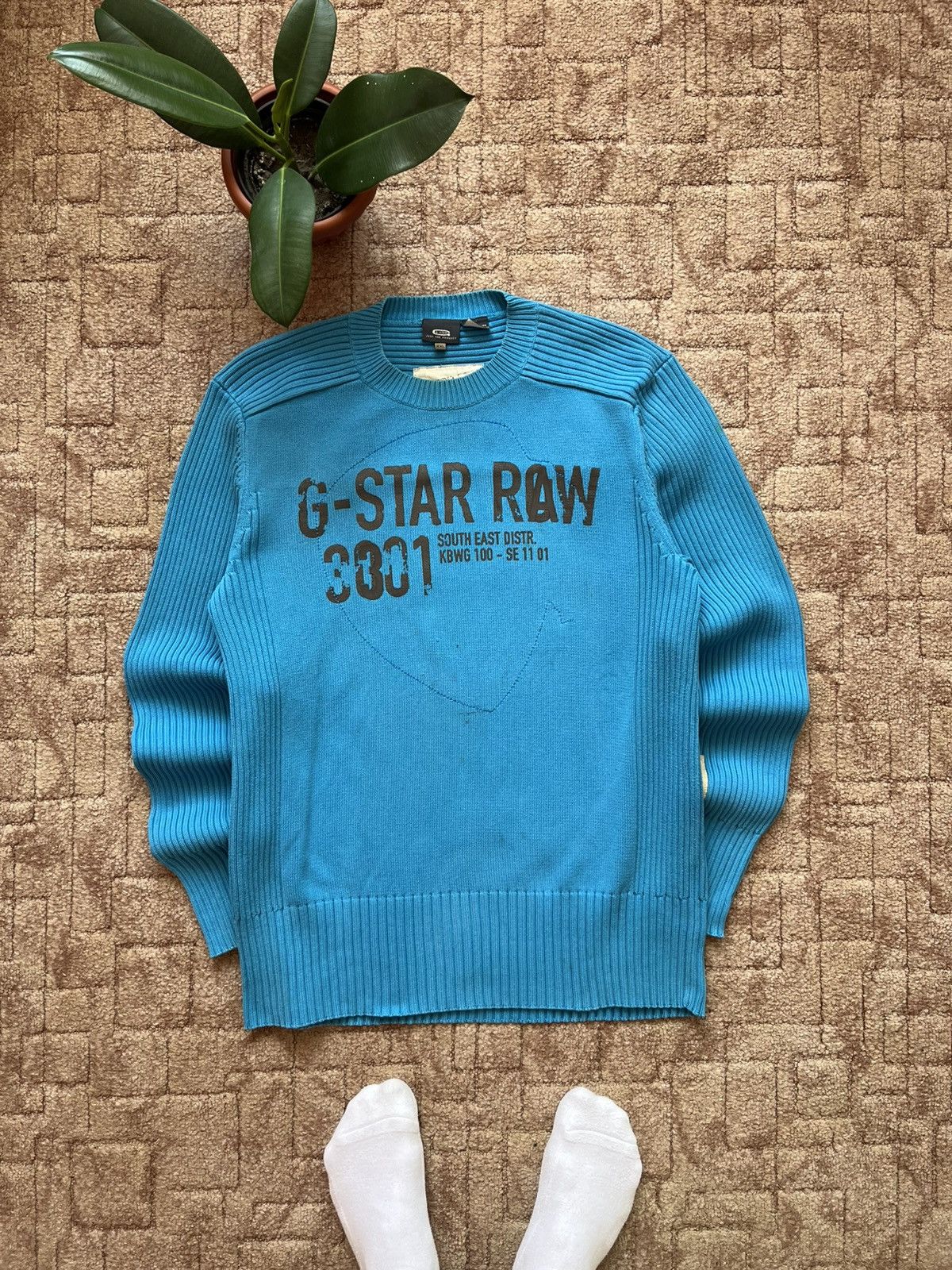 G-Star Vintage G-Star Raw Big Logo Blue Sweater Knit Heavy Cotton Size US XL / EU 56 / 4 - 1 Thumbnail