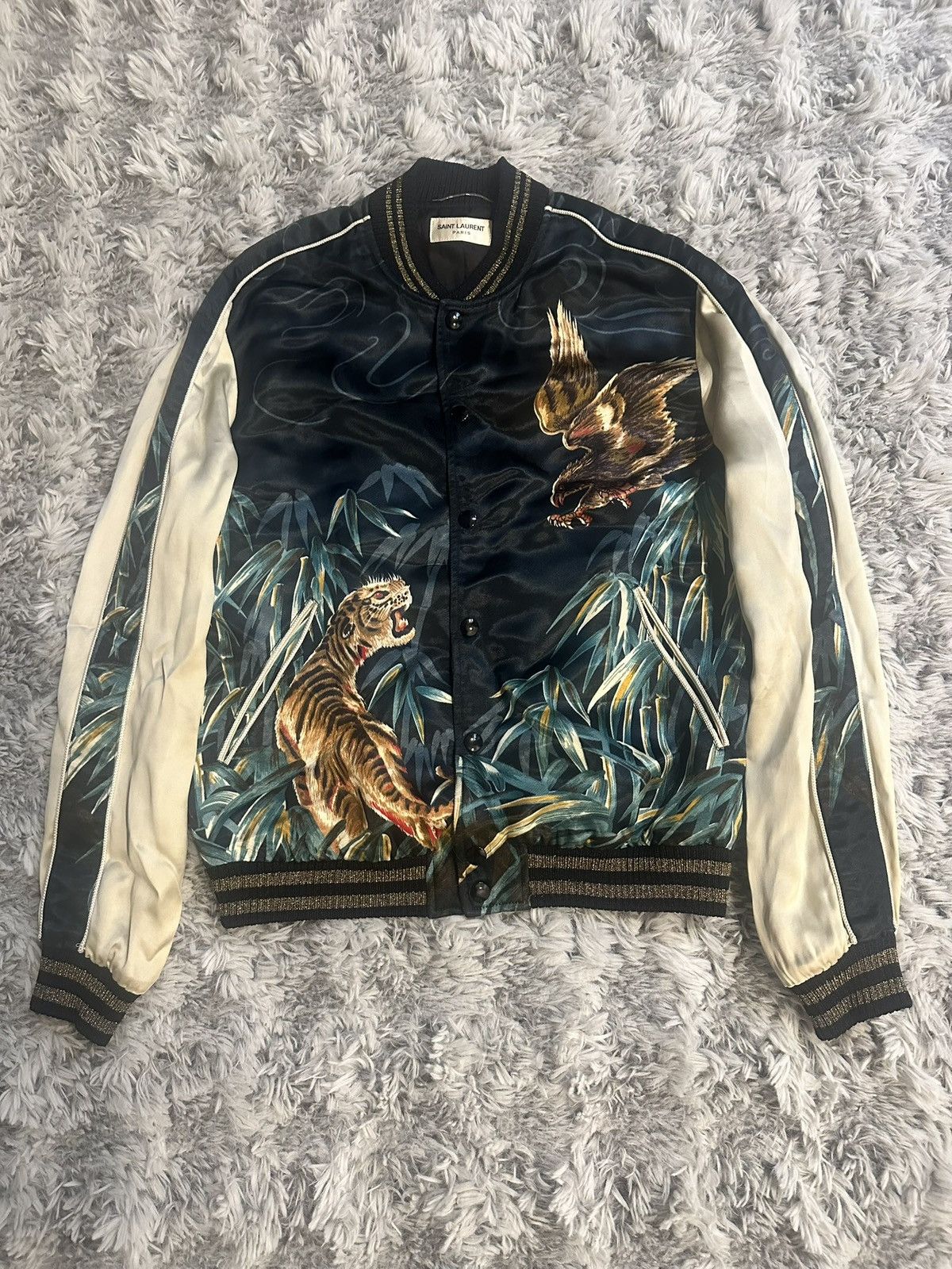 16ss Saint Laurent Paris Eagle & Tiger Souvenir Jacket