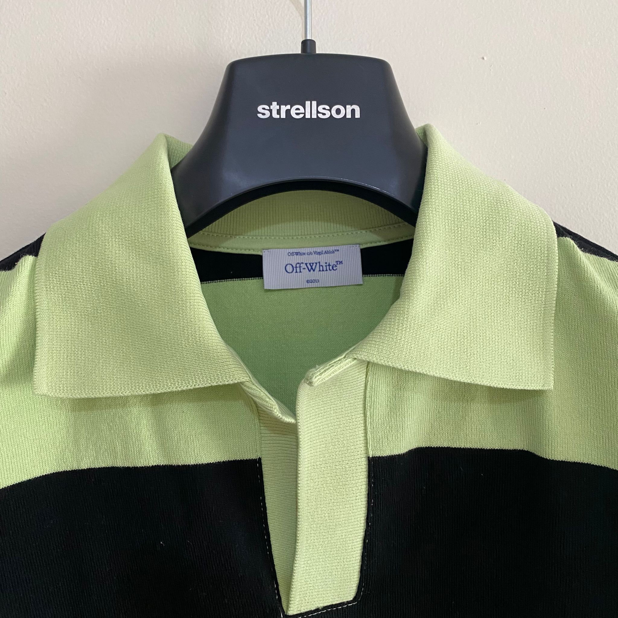 Off-White Black and Green Striped Logo Oversized Polo Size US XL / EU 56 / 4 - 2 Thumbnail