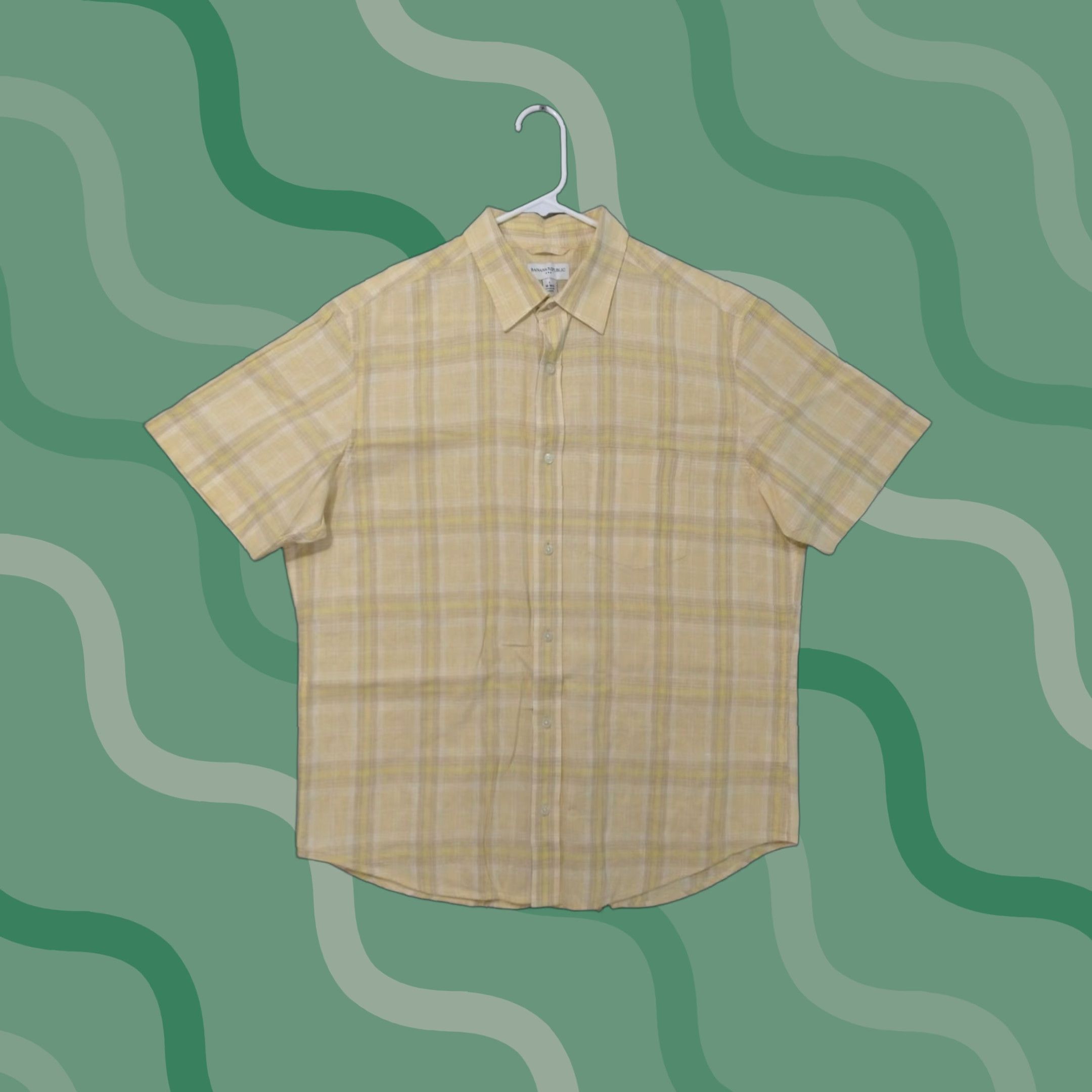 Banana Republic Banana Republic Shirt Mens Large Yellow Plaid Linen Blend Button Up Short Sleeve Size US L / EU 52-54 / 3 - 1 Thumbnail
