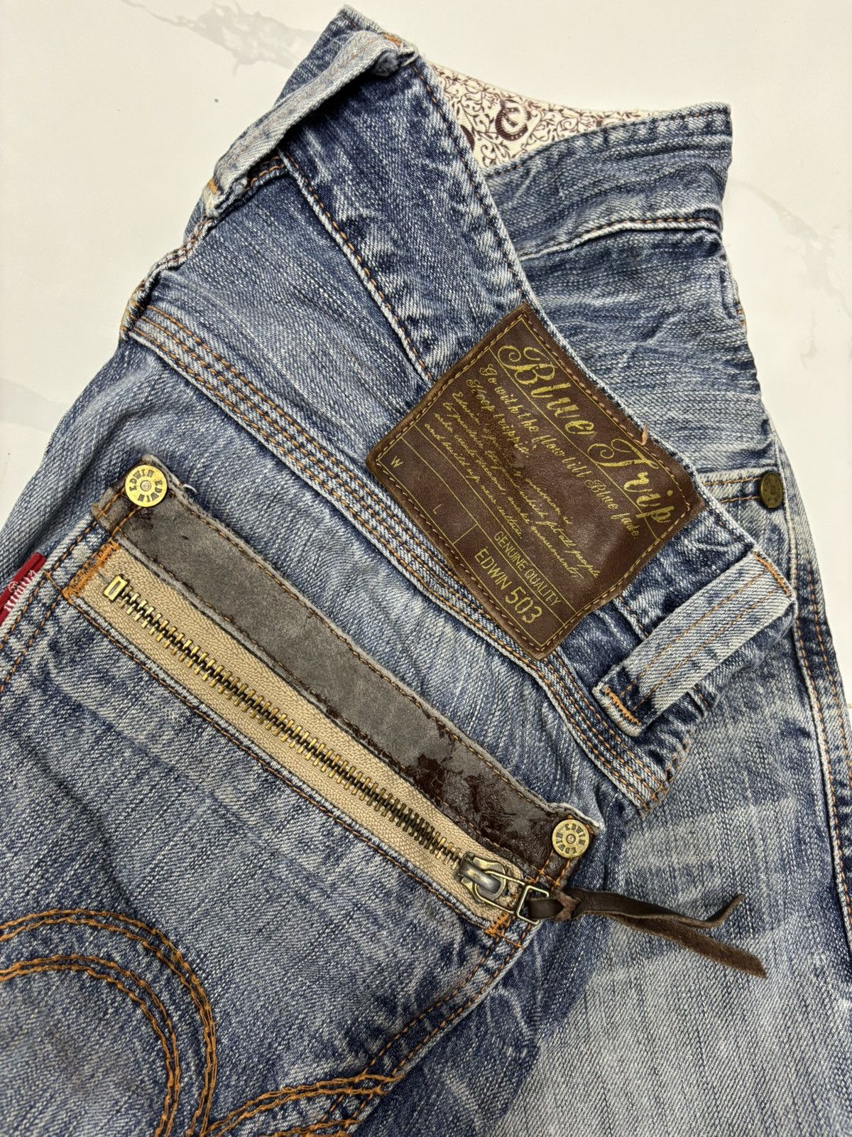 Kapital FLARE JEANS EDWIN BLUE TRIP 503 DISTRESSED DENIM JEANS Size US 33 - 10 Thumbnail