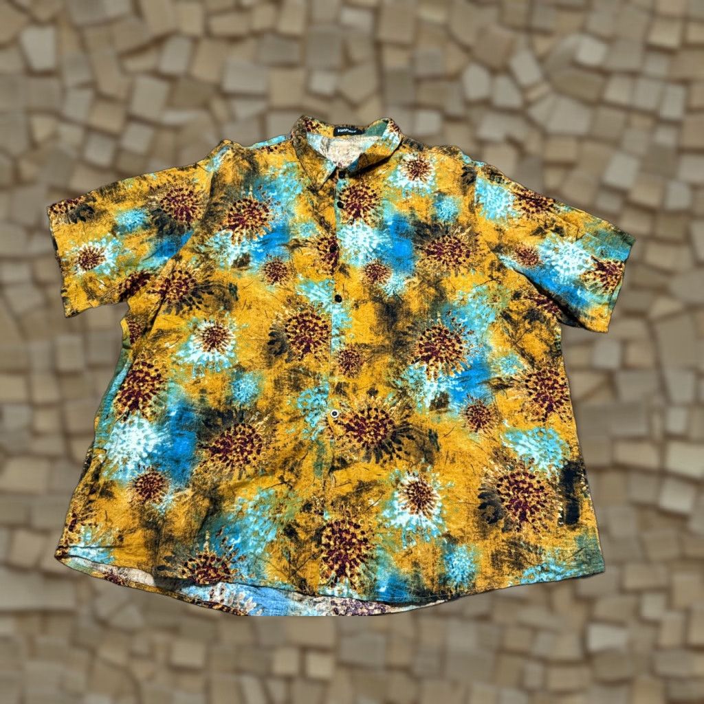 Sunflower VatPave Shirts Men 3XL Yellow Blue Sunflower Short Sleeve Button Up Shirt Size US XXL / EU 58 / 5 - 1 Thumbnail