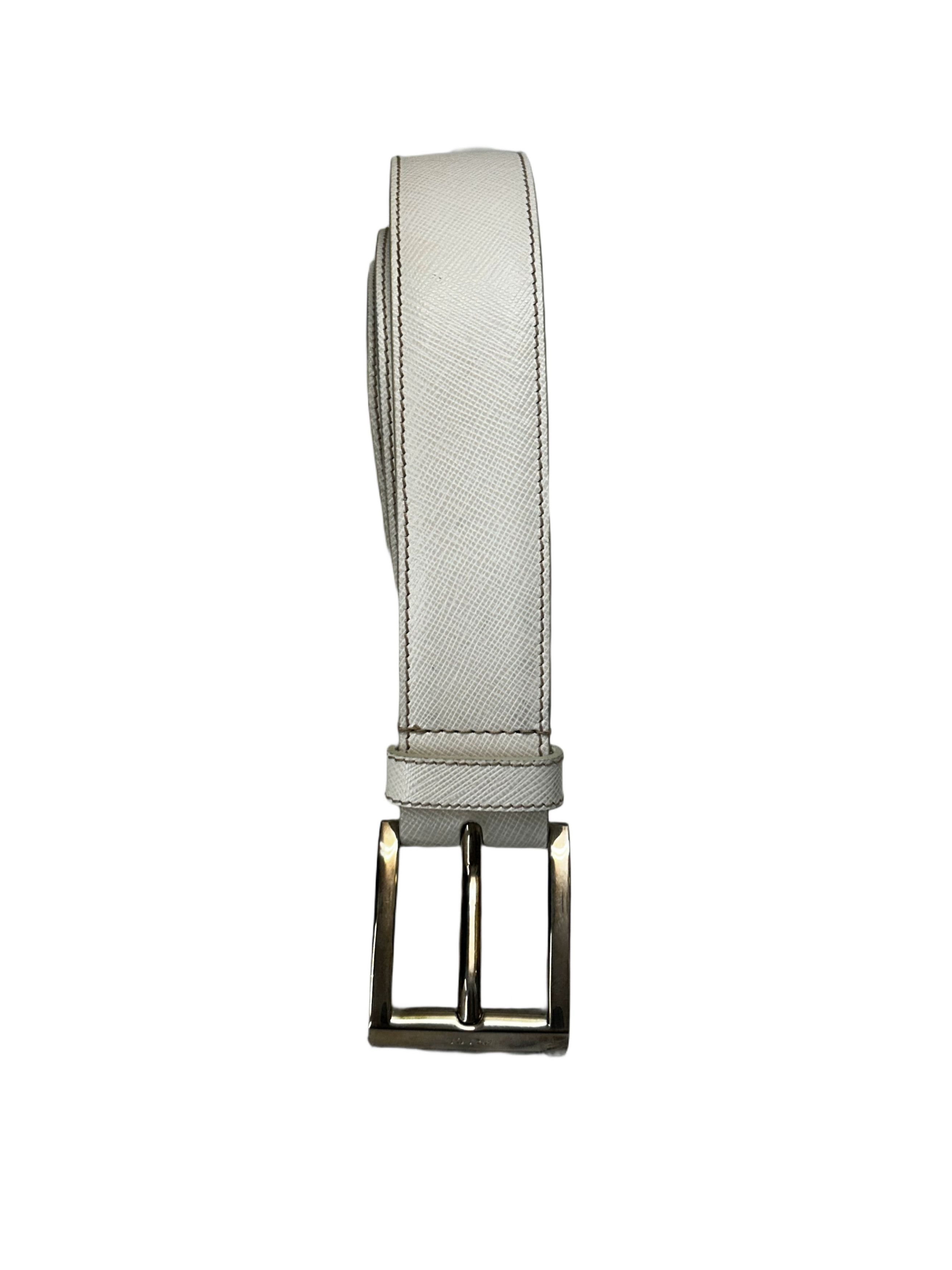 Prada Off White Saffiano Leather Belt