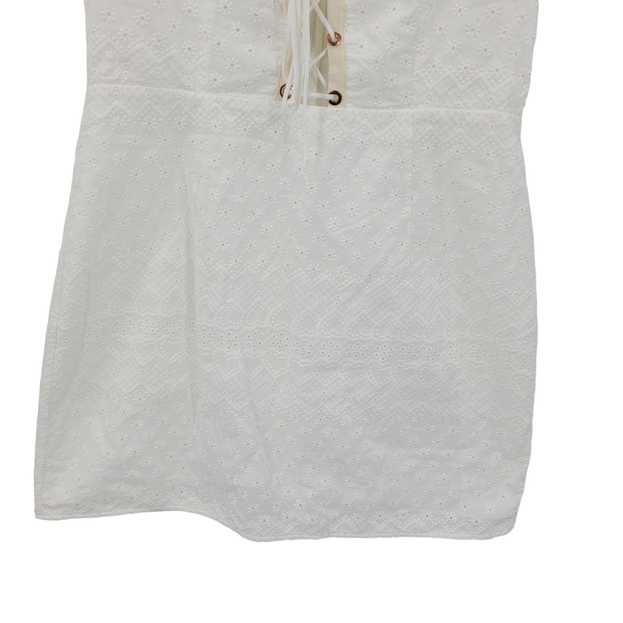 For Love & Lemons Love & Lemons Eyelet Lace-Up Mini Dress L White Sleeveless Size L / US 10 / IT 46 - 8 Thumbnail
