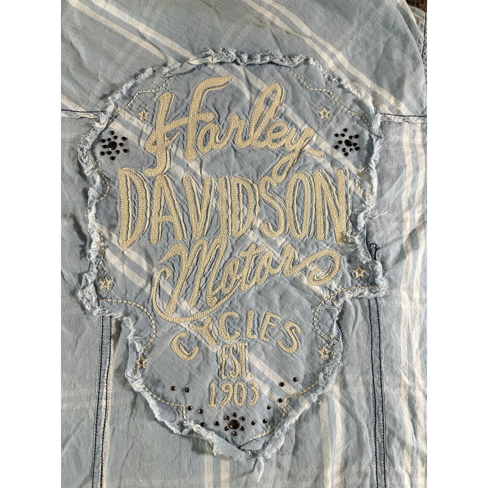 Harley Davidson Harley Davidson Womens Blue Large Button Down Pocket Shirt Size L / US 10 / IT 46 - 2 Thumbnail