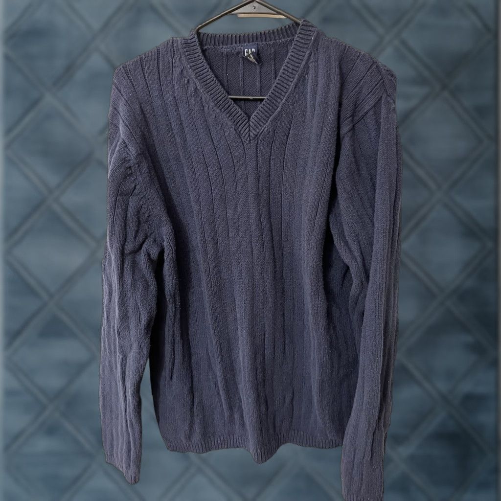Gap GAP Men's Large Ribbed Knit Sweater Crew Neck Navy Blue Casual Pullover Size US L / EU 52-54 / 3 - 1 Thumbnail