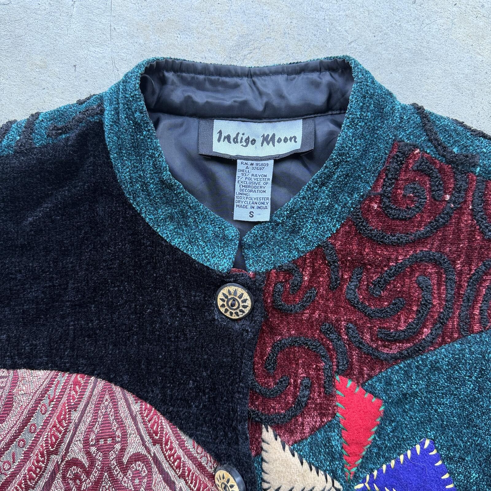 Other Vintage 80s Indigo Moon Patchwork Velvet Jacket Small Size S / US 4 / IT 40 - 3 Thumbnail