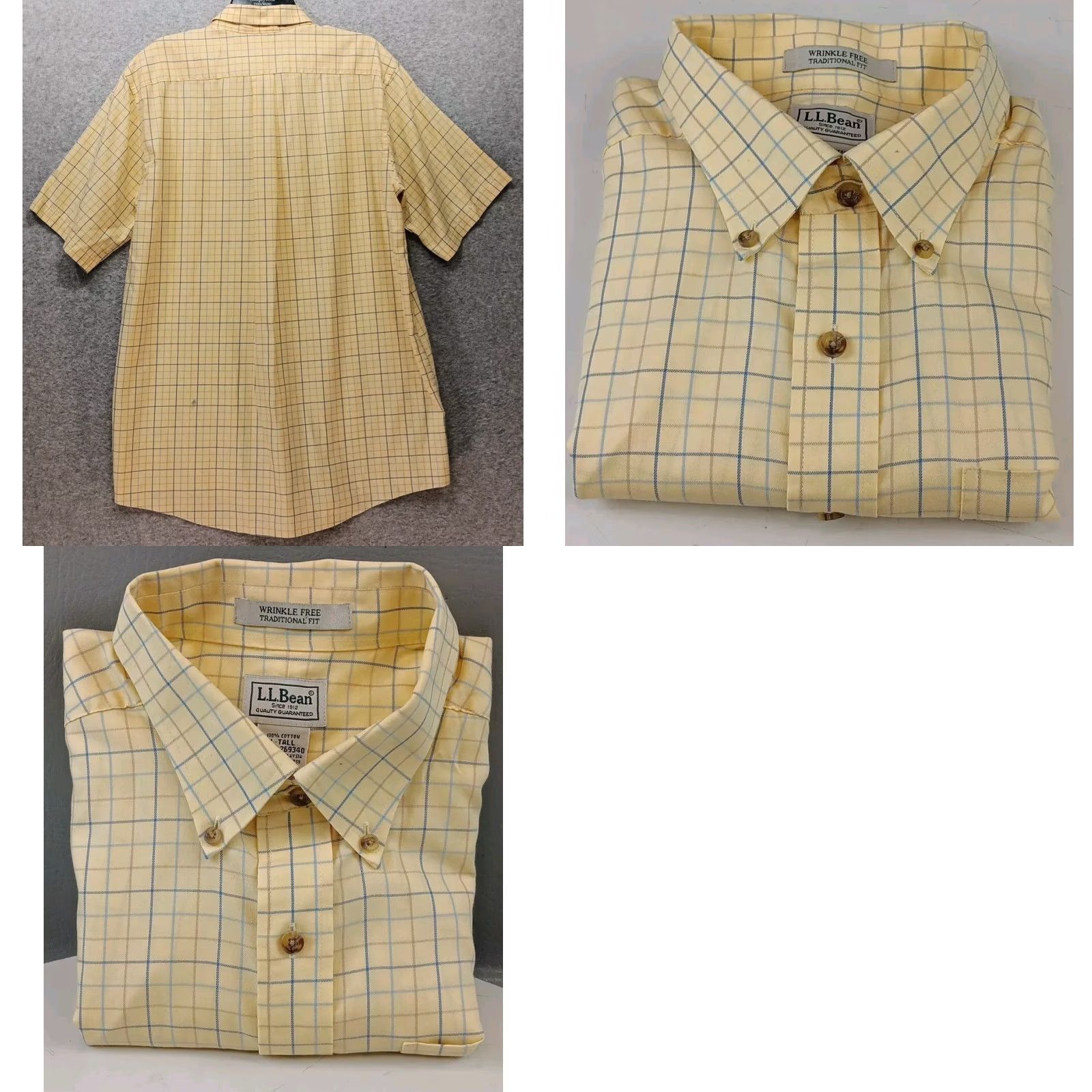 Vintage LL Bean Shirt Men's Large TALL Yellow Window Pane Button-Down Short Sleeve Button-Up Size US L / EU 52-54 / 3 - 8 Thumbnail
