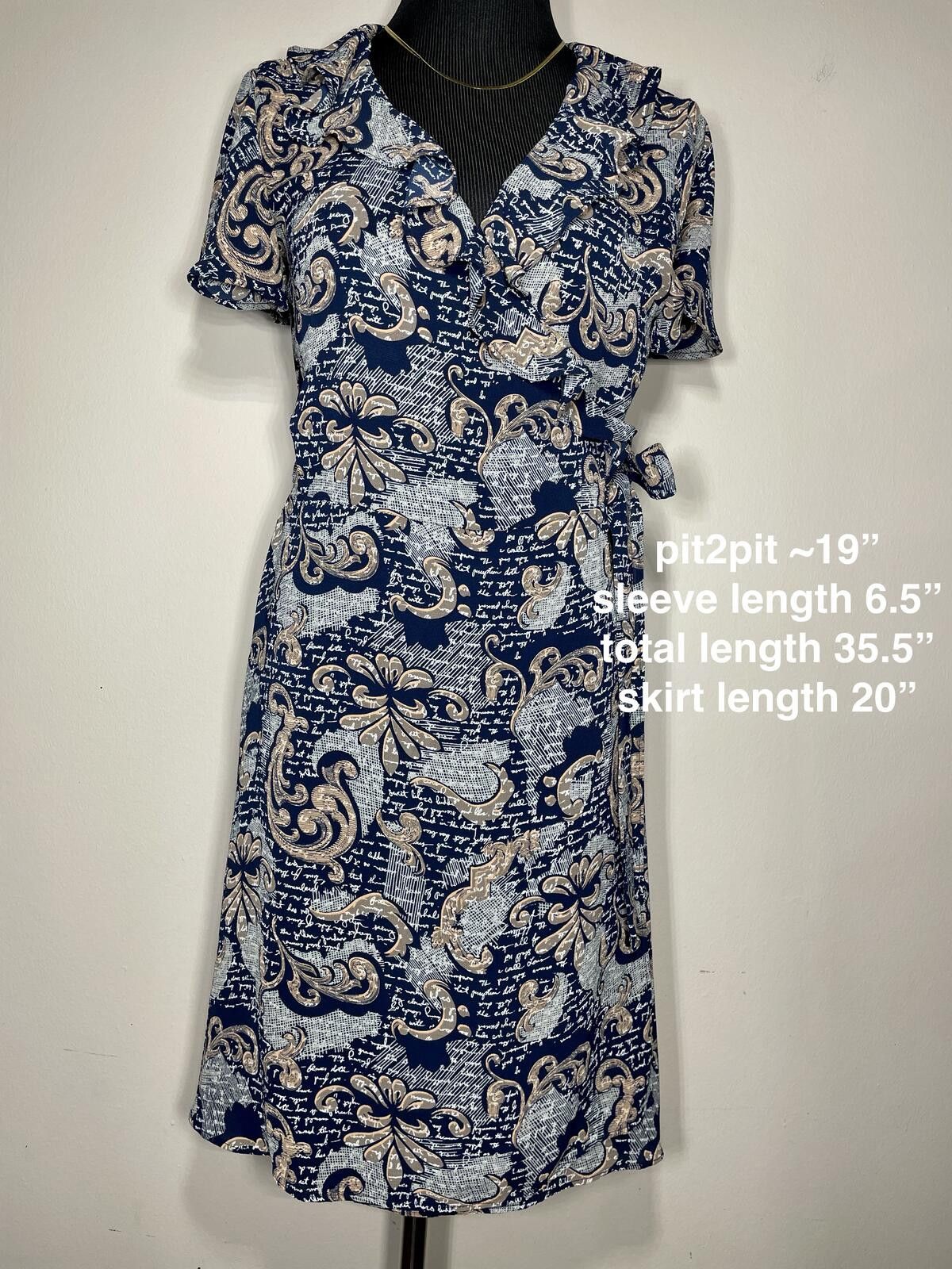 Chelsea Soccer Chelsea28 Navy & Gold Calligraphy Paisley Wrap Dress M goth Size M / US 6-8 / IT 42-44 - 3 Thumbnail