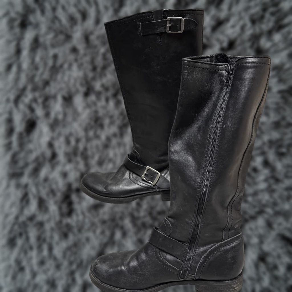 Vintage CIVICO Boots Womens 8.5 Leather Riding Boots Biker Gothic Dark Academia Mob Wife Mid-Calf Zip Black Leather M Women Gear Street Wear? Size US 9 / IT 39 - 1 Thumbnail
