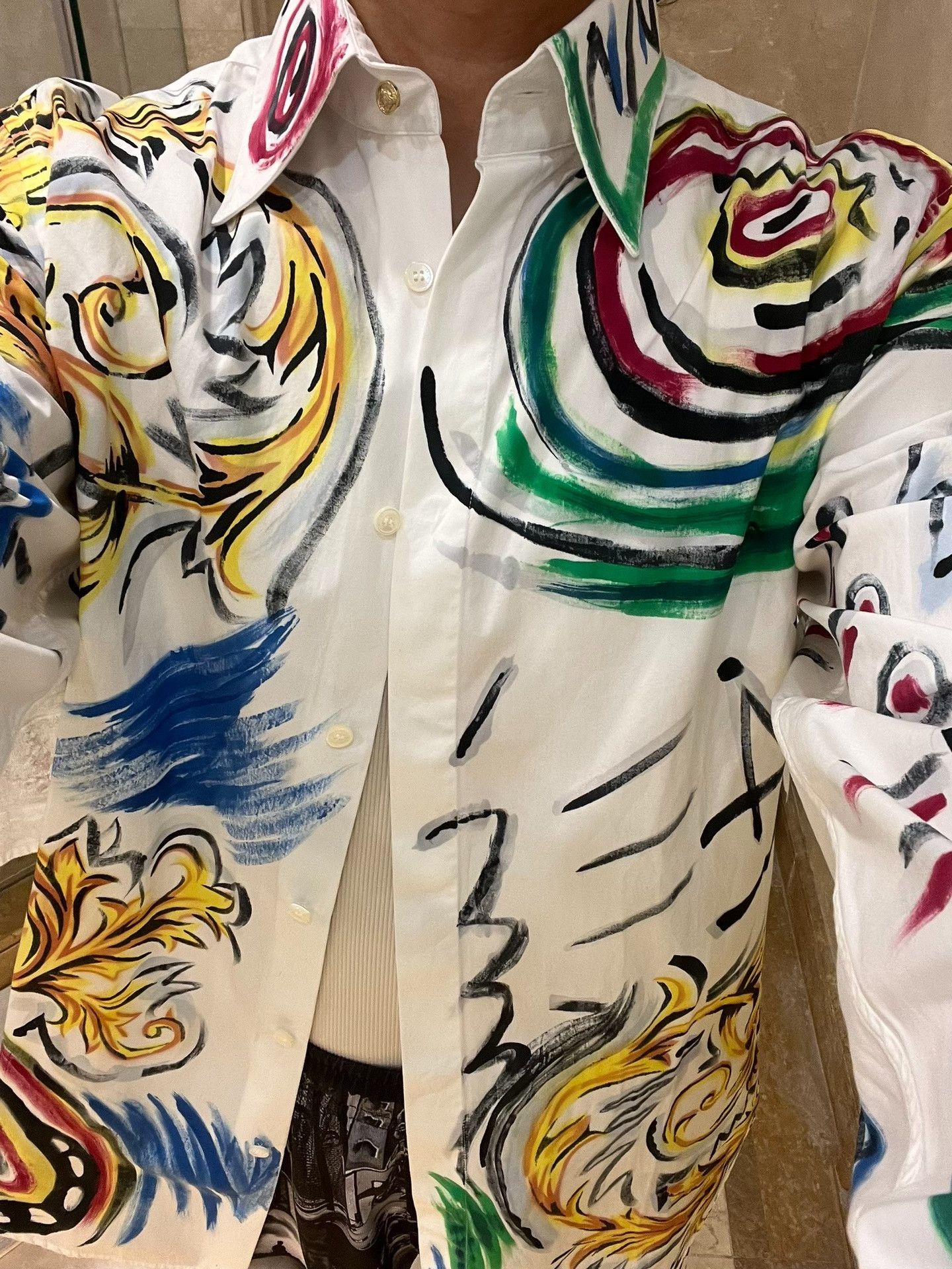 Versace Versace White Artist Hand-Painted Print Shirt Size US XXS / EU 40 - 1 Thumbnail