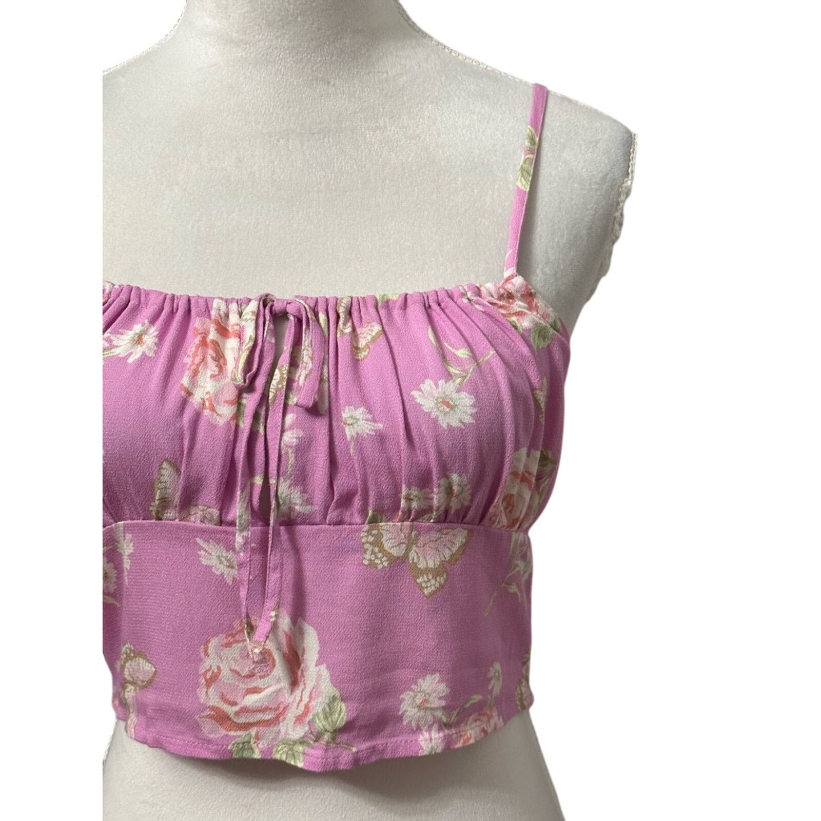 Other BP Floral Crop Tank Top Ruched Straight Neck Pink Women's S Size S / US 4 / IT 40 - 4 Thumbnail