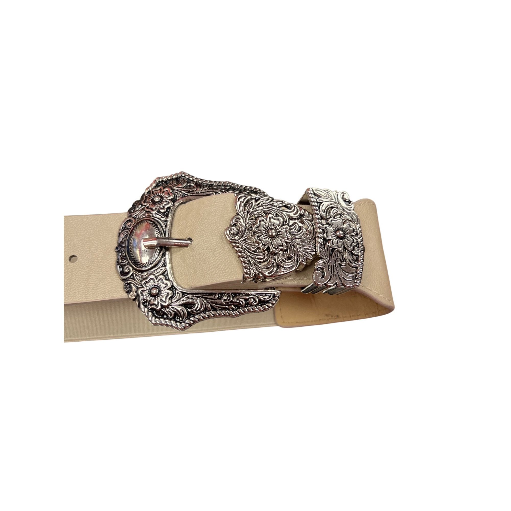 Other VTG Beige floral double buckle silver plated stretch wms bel Size ONE SIZE - 5 Thumbnail