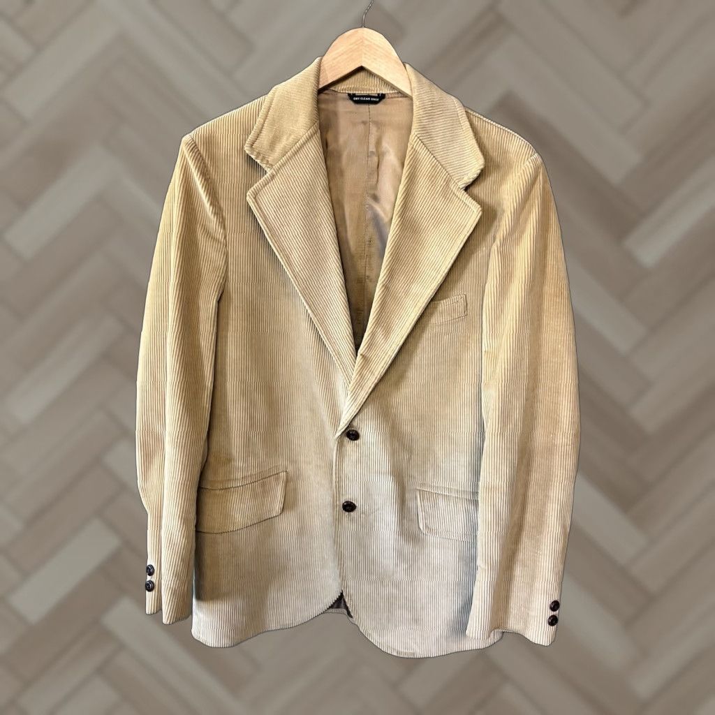 VINTAGE Derby San Francisco Corduroy Blazer Sport Coat Jacket Mens 40L Beige 1970s