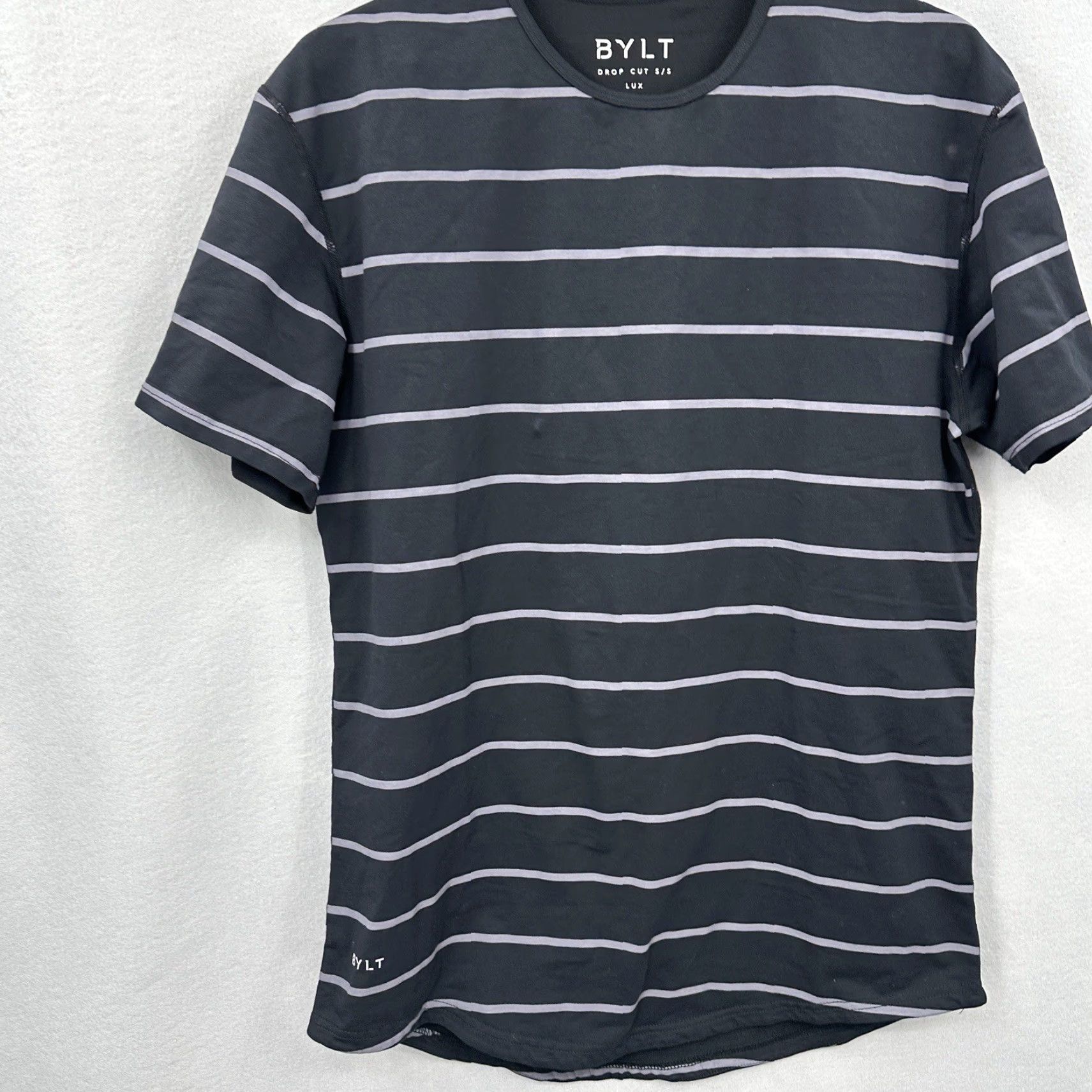 Vintage BYLT Lux Drop Cut Shirt Mens Large L Gray Striped Short Sleeve Curved Preppy Size US L / EU 52-54 / 3 - 4 Thumbnail
