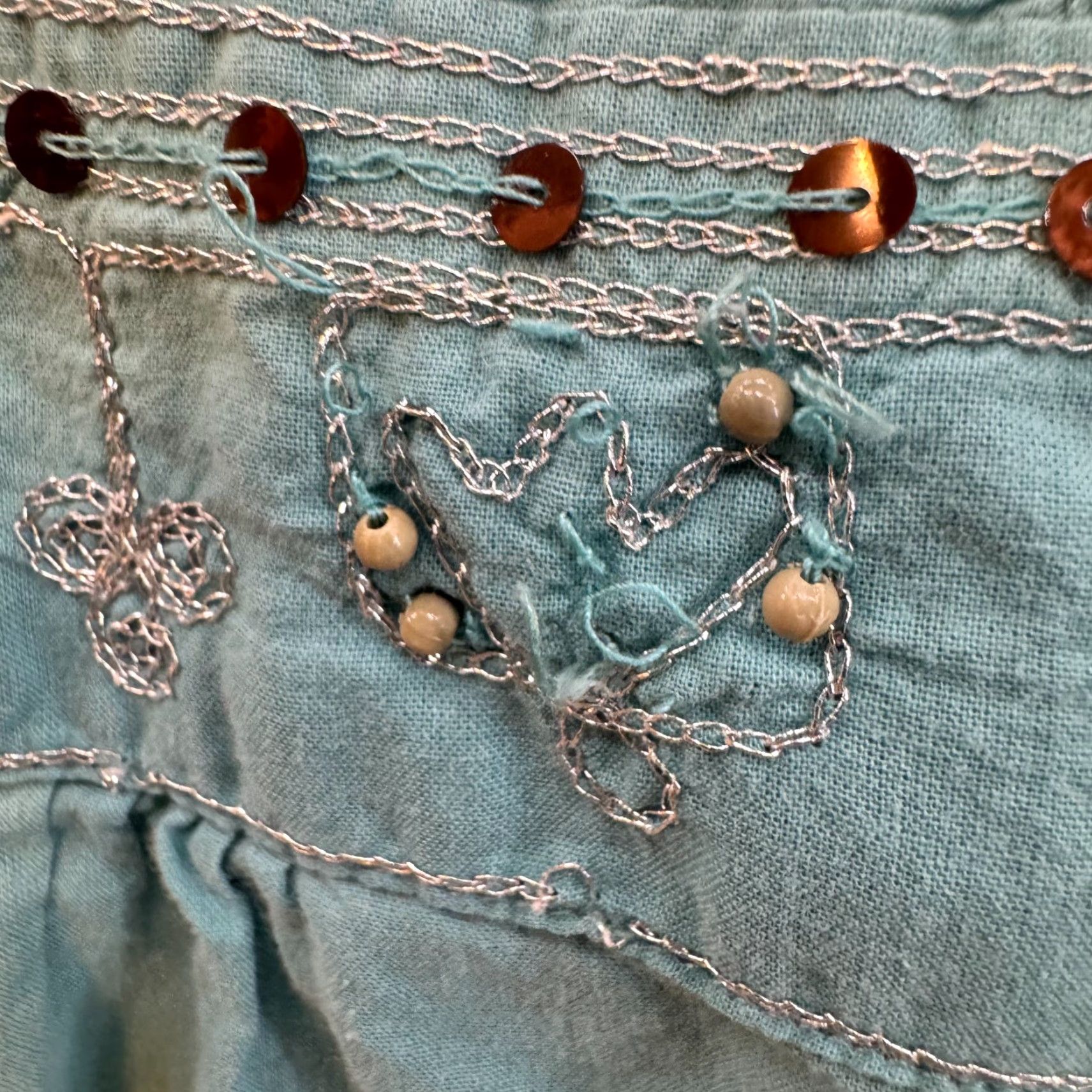 Vintage VINTAGE Y2K Cato Top Shirt M Blue Beaded Sequin Embroidered Bohemian Womens Size M / US 6-8 / IT 42-44 - 4 Thumbnail