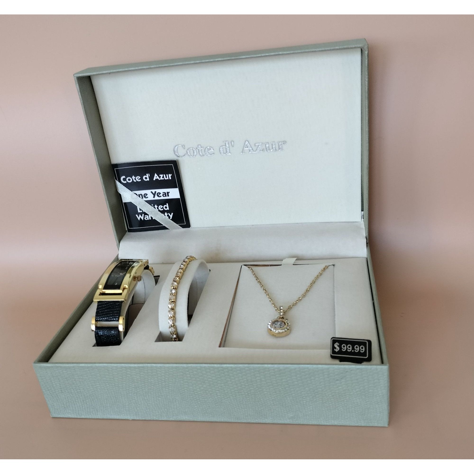 Vintage Cote D Azur Jewelry Set Watch Bracelet Necklace Gift Box Wom Size ONE SIZE - 8 Thumbnail