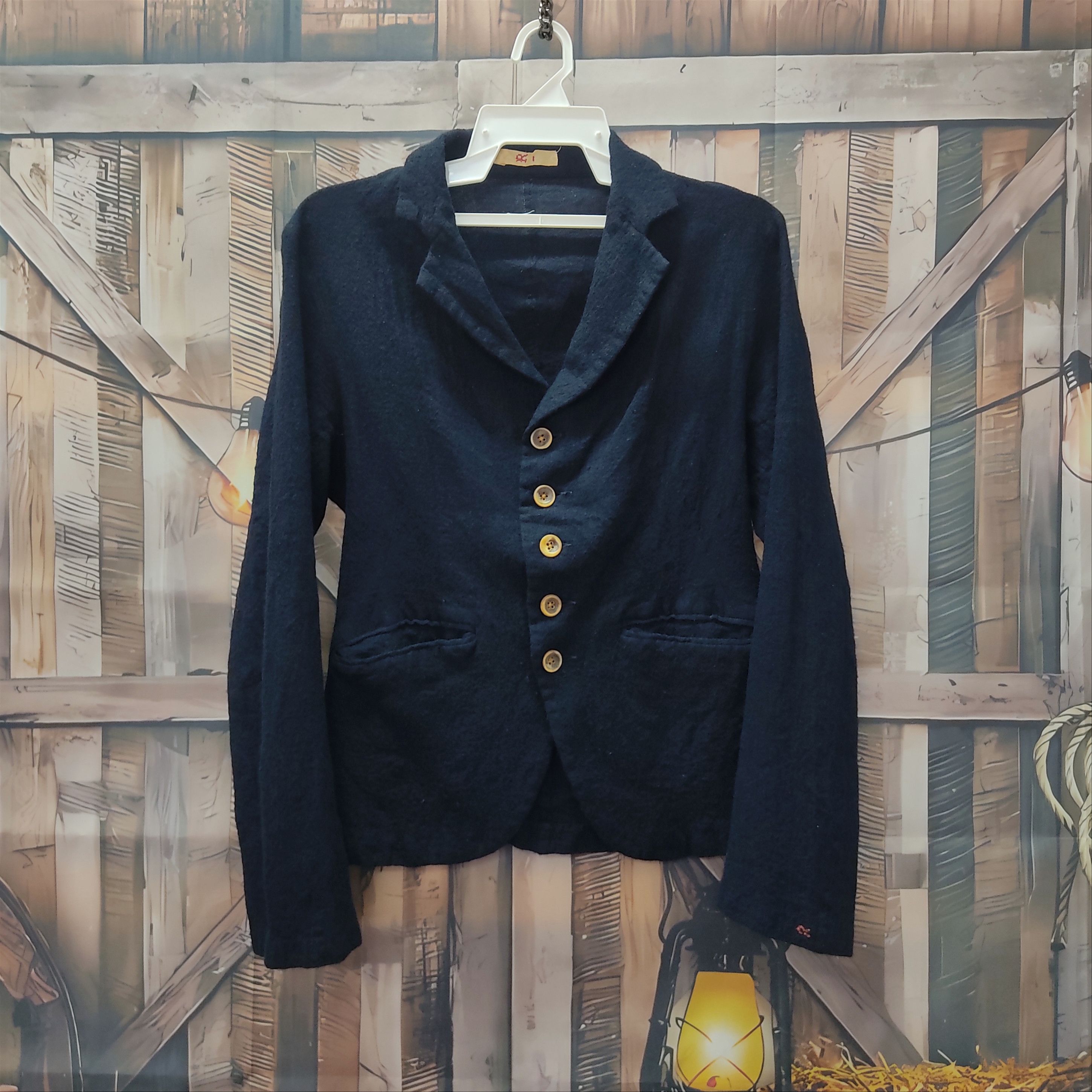 image of 45Rpm By Kiro Hirata Wool Light Blazer Jacket in Black Blue, Women's (Size Medium)