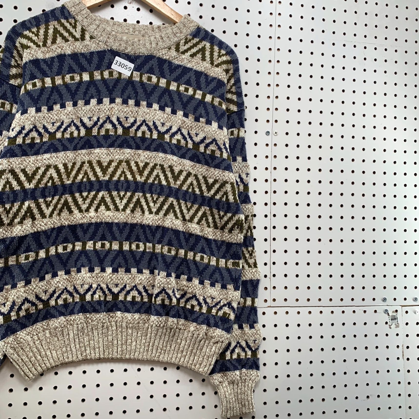Vintage VINTAGE Northwest Territory Knit Sweater Mens XL Nordic Striped 20x26 Beige Cotton Ramie Crew Neck Pullover Size US XL / EU 56 / 4 - 4 Thumbnail